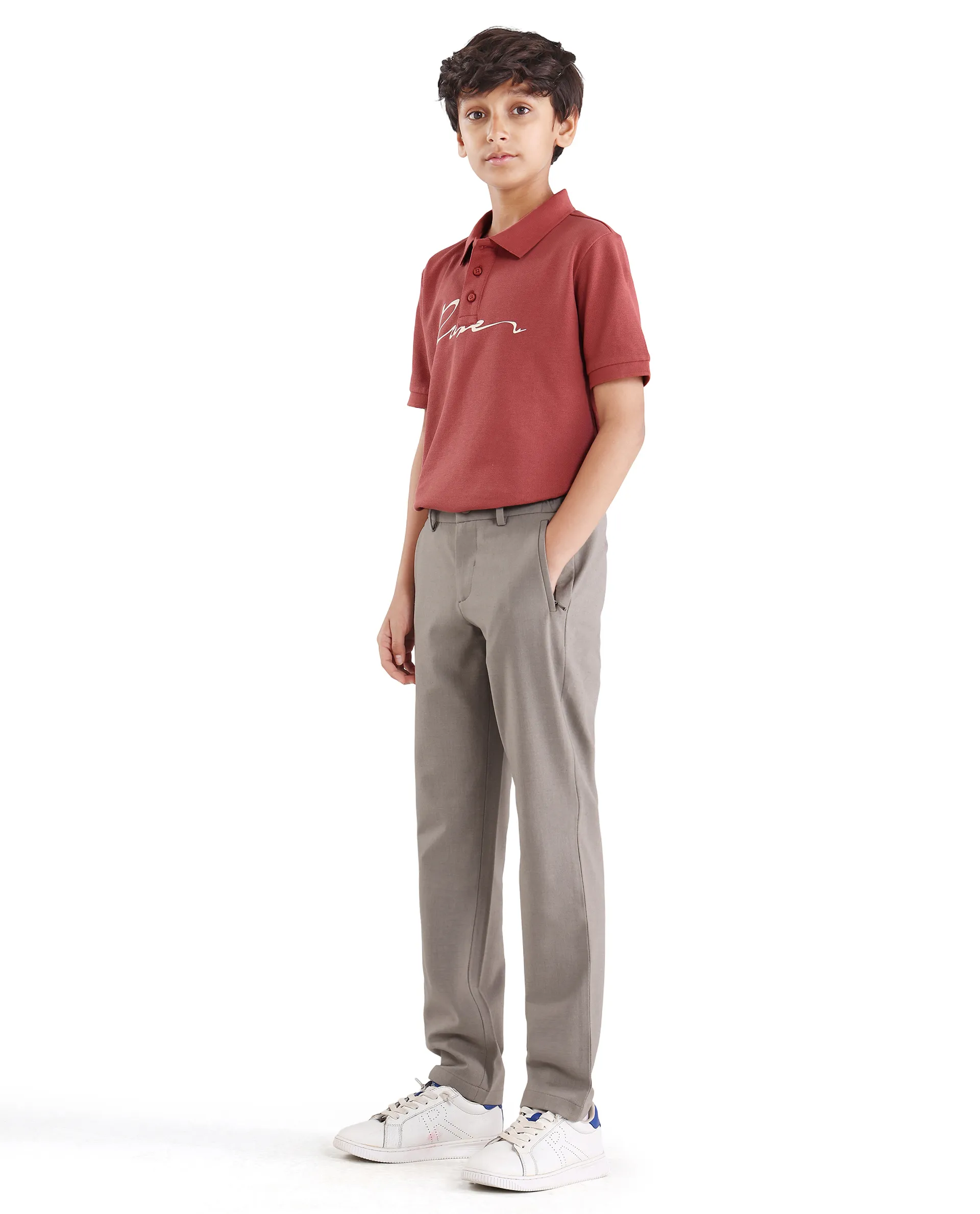 Rare Ones Kids Trove-26 Beige Polyester Blend Button And Zipper Closure Slim Fit Trouser - Image 5