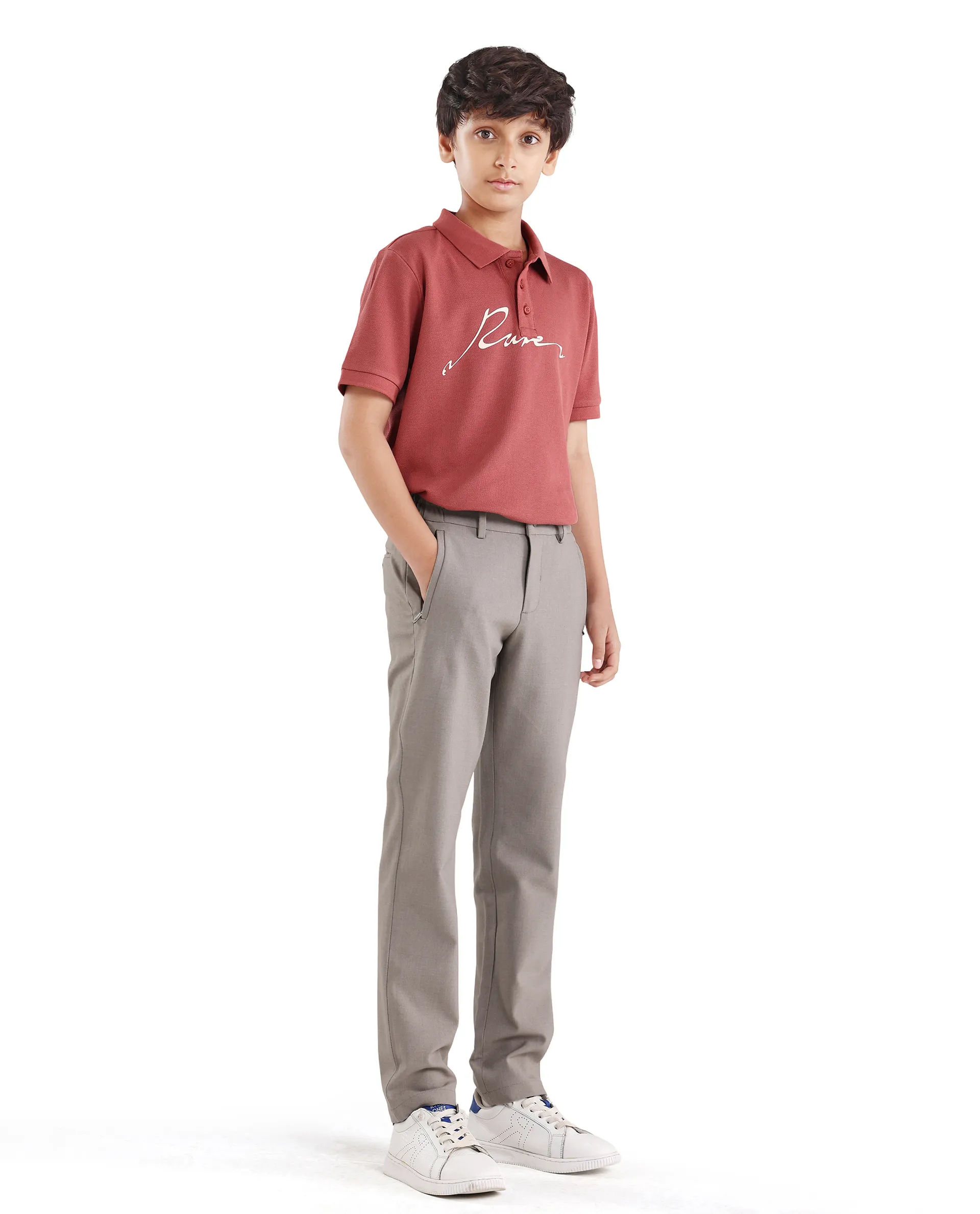 Rare Ones Kids Trove-26 Beige Polyester Blend Button And Zipper Closure Slim Fit Trouser - Image 6