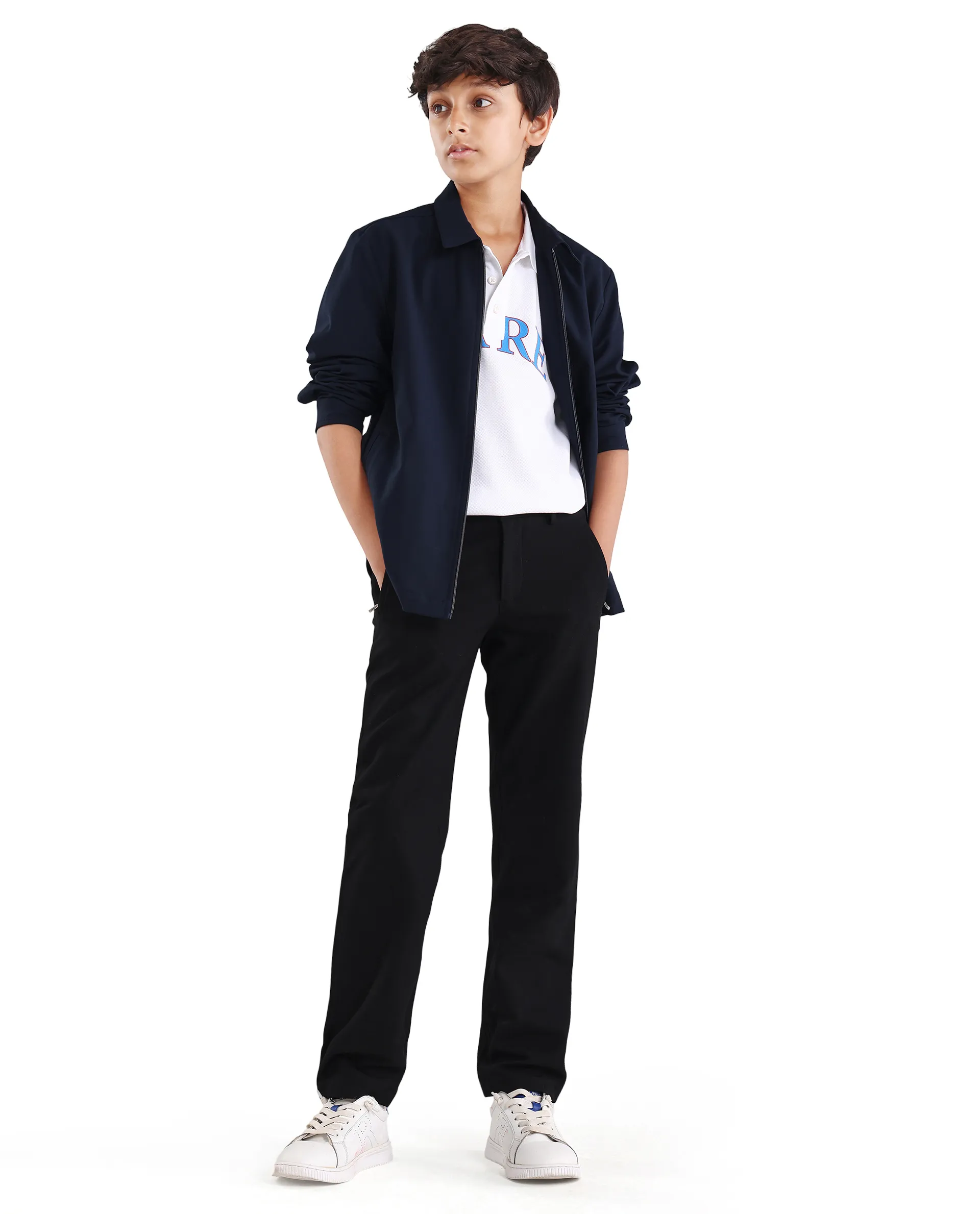 Rare Ones Kids Trove-26 Black Polyester Blend Button And Zipper Closure Slim Fit Trouser
