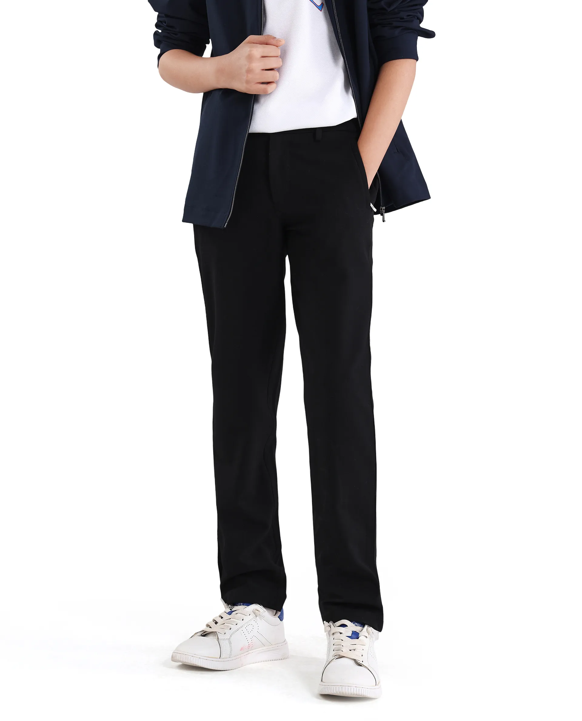 Rare Ones Kids Trove-26 Black Polyester Blend Button And Zipper Closure Slim Fit Trouser - Image 2