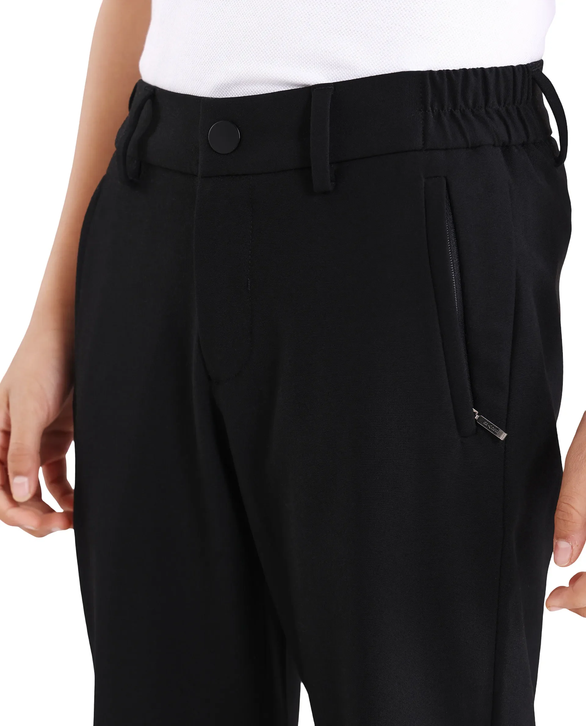 Rare Ones Kids Trove-26 Black Polyester Blend Button And Zipper Closure Slim Fit Trouser - Image 3
