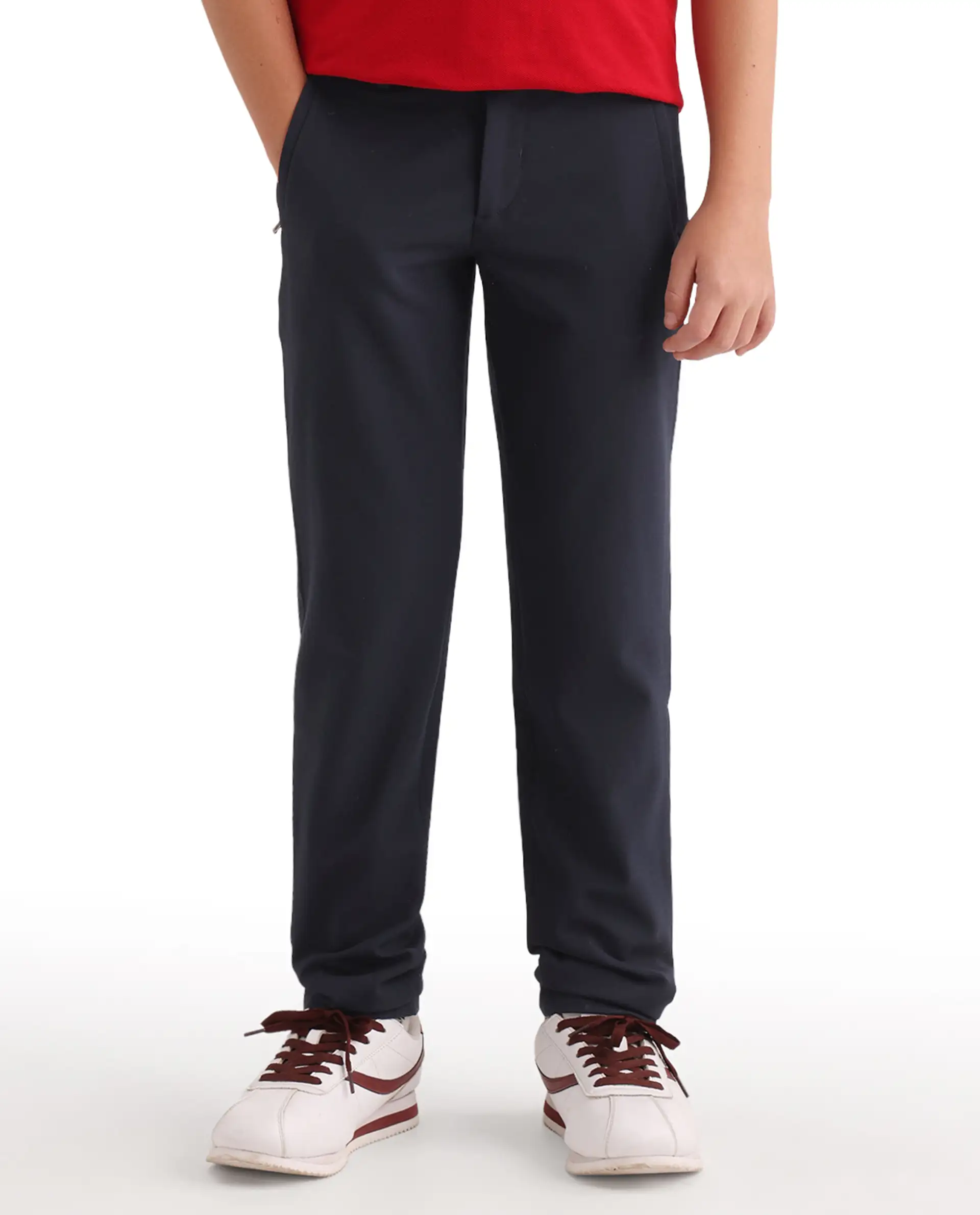 Rare Ones Kids Trove-26 Navy Polyester Blend Button And Zipper Closure Slim Fit Trouser - Image 3