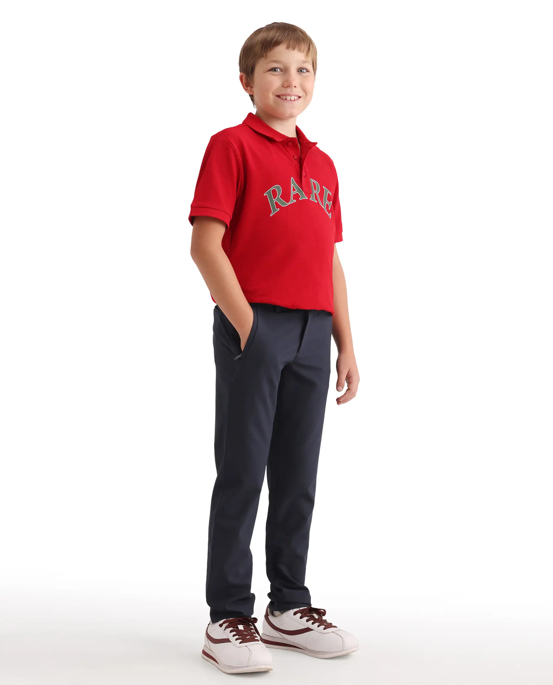 Rare Ones Kids Trove-26 Navy Polyester Blend Button And Zipper Closure Slim Fit Trouser - Image 7