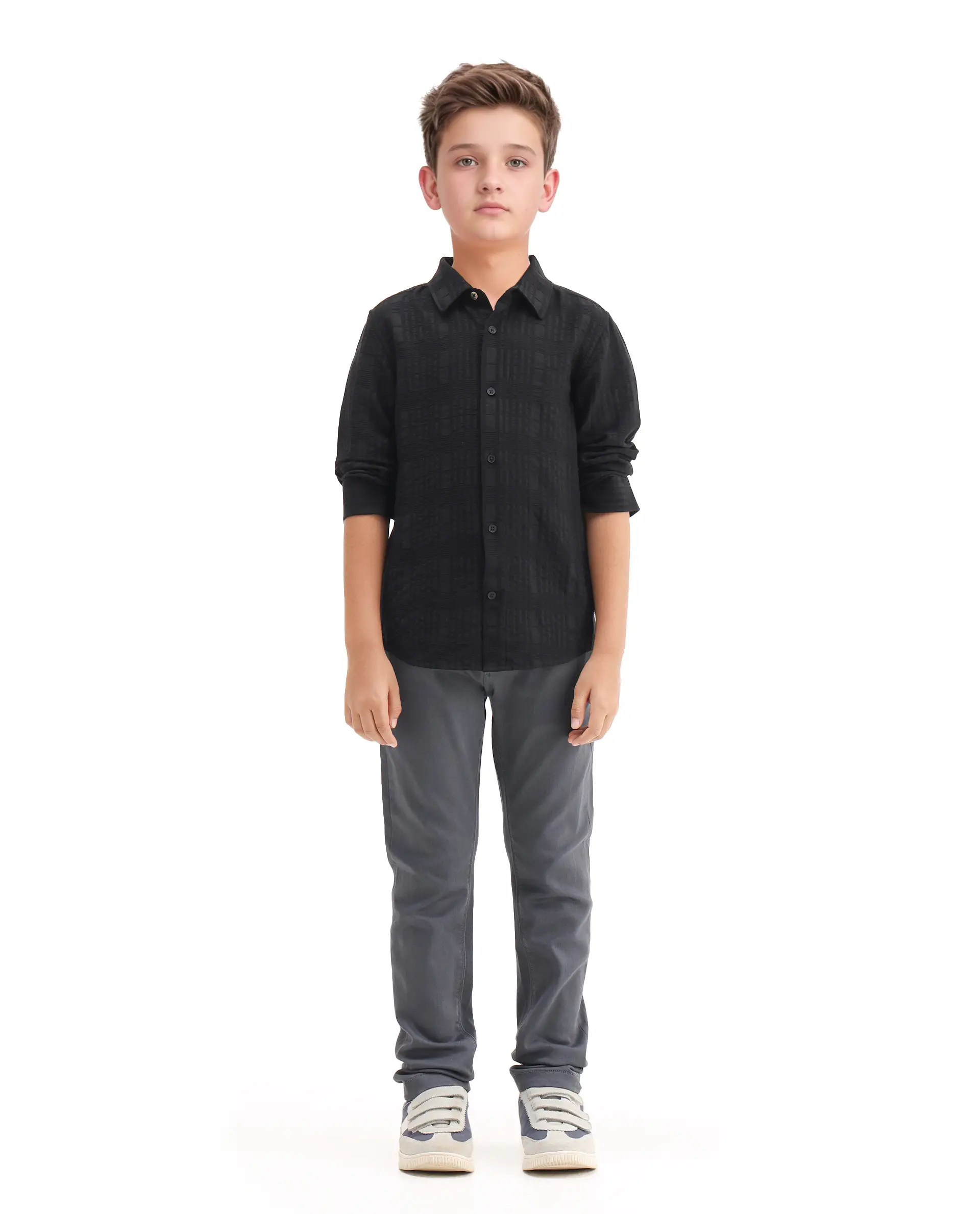 Rare Ones Kids Vack-K Black Viscose Blend Textured Button Closure Regular Fit Shirt - Image 2