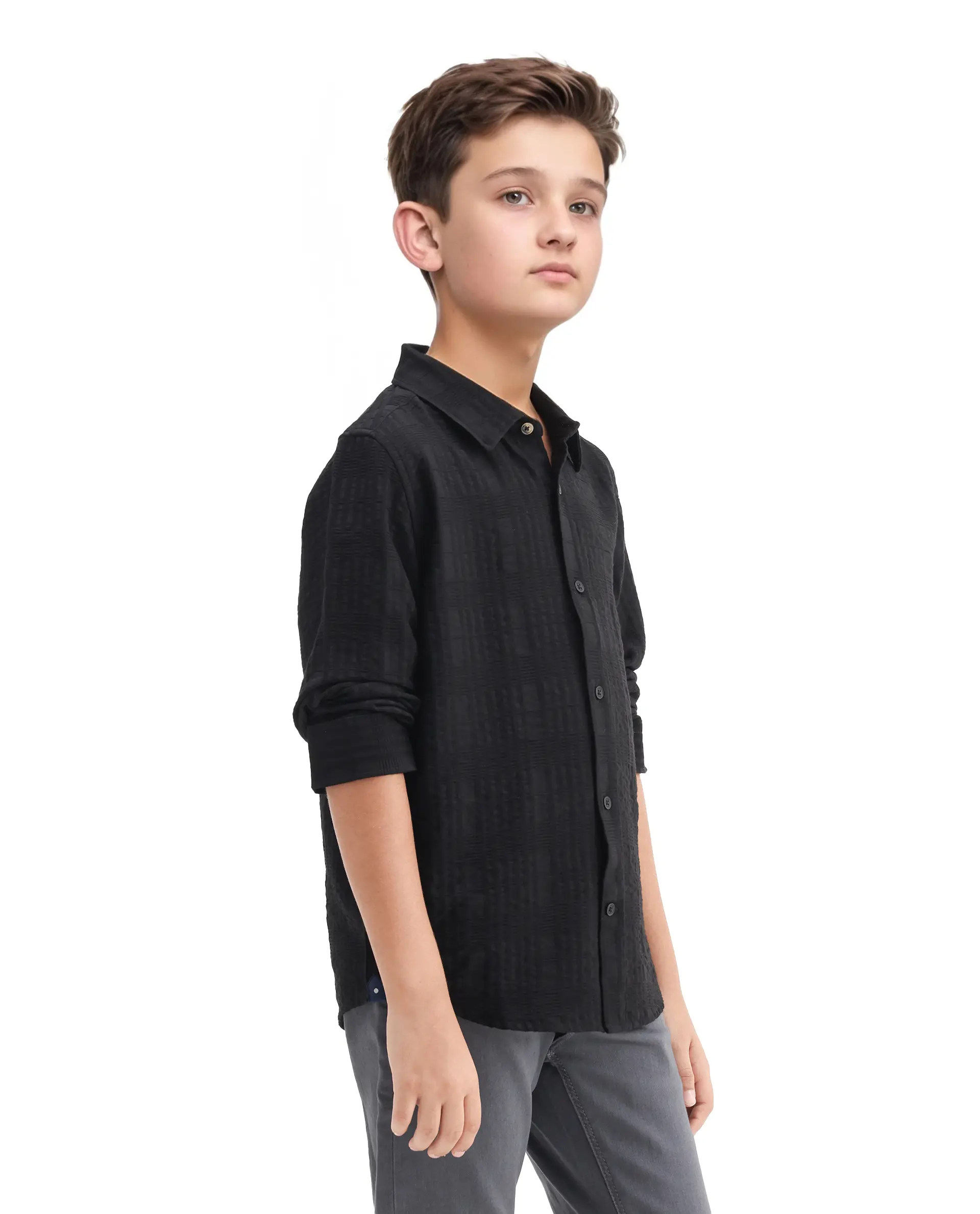 Rare Ones Kids Vack-K Black Viscose Blend Textured Button Closure Regular Fit Shirt - Image 5