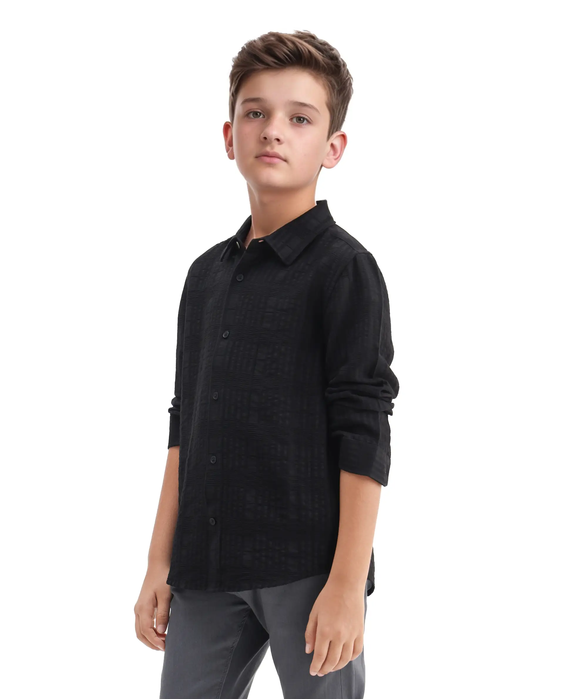 Rare Ones Kids Vack-K Black Viscose Blend Textured Button Closure Regular Fit Shirt - Image 6