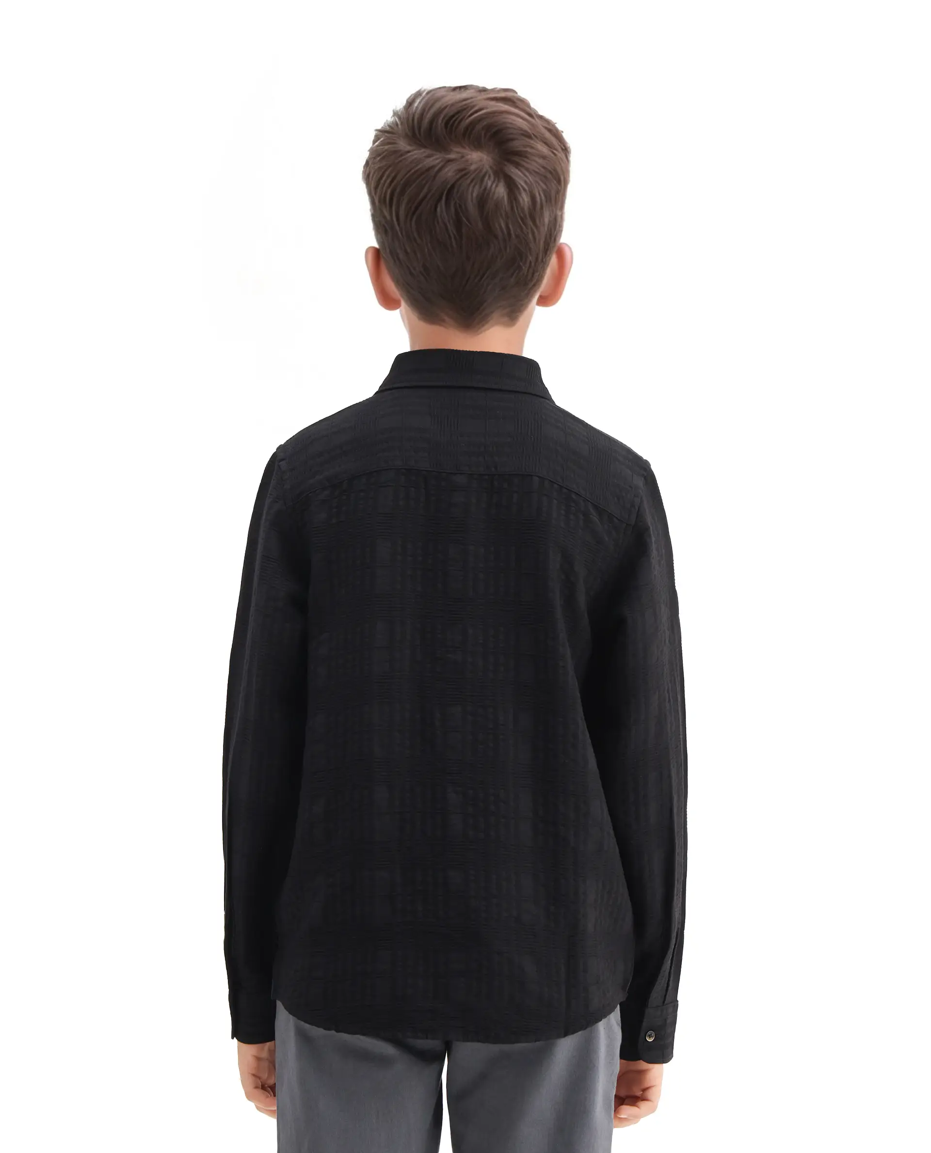 Rare Ones Kids Vack-K Black Viscose Blend Textured Button Closure Regular Fit Shirt - Image 7
