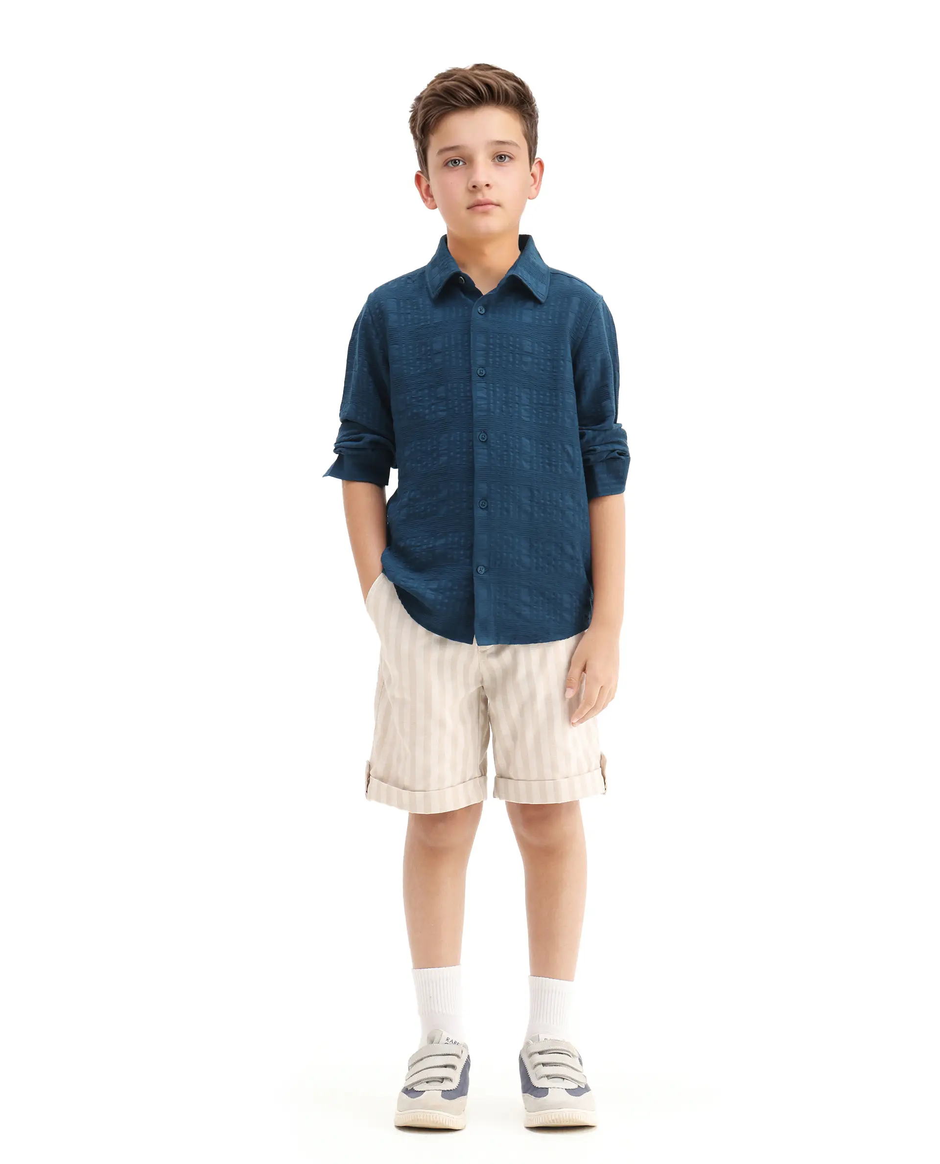 Rare Ones Kids Vack-K Teal Viscose Blend Textured Button Closure Regular Fit Shirt - Image 2