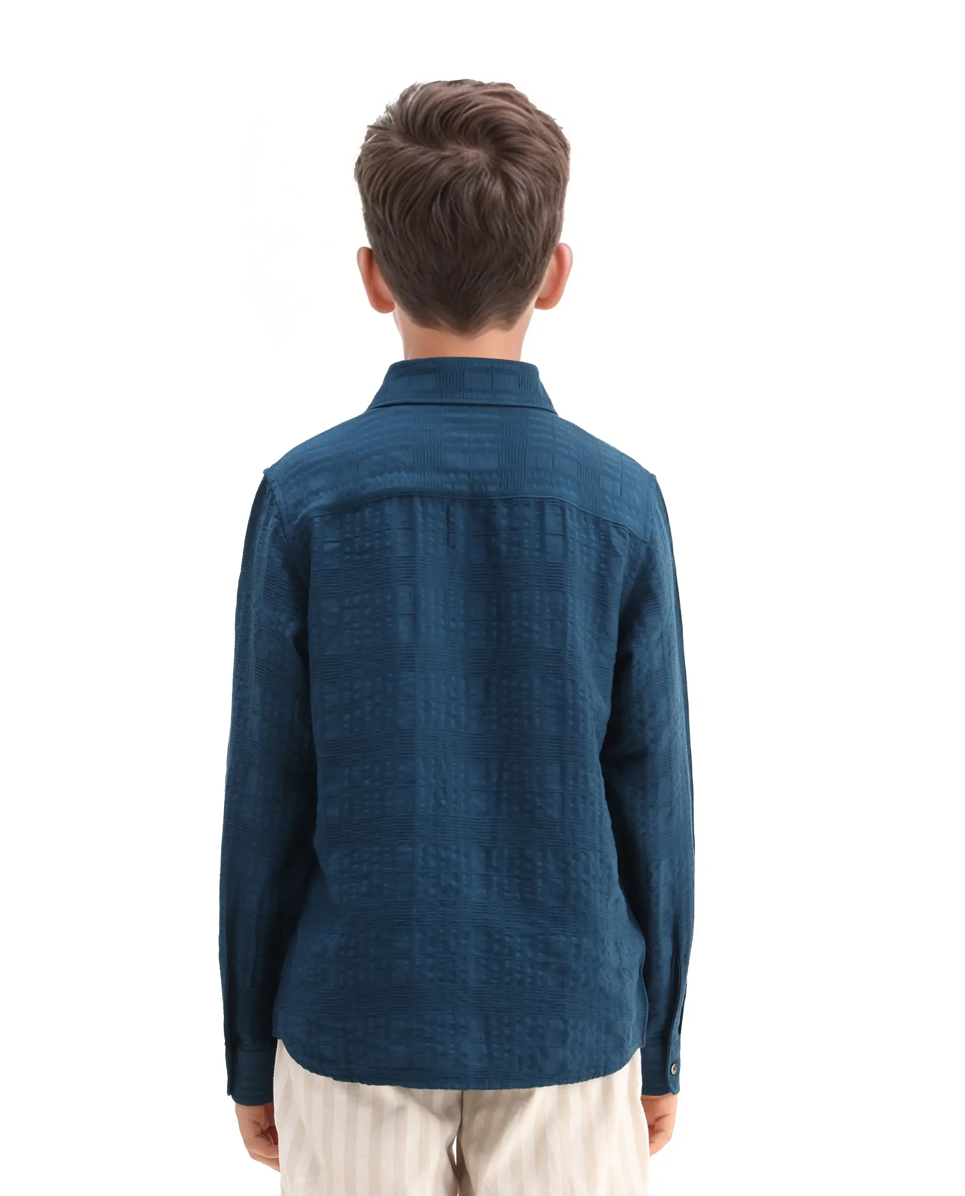 Rare Ones Kids Vack-K Teal Viscose Blend Textured Button Closure Regular Fit Shirt - Image 7