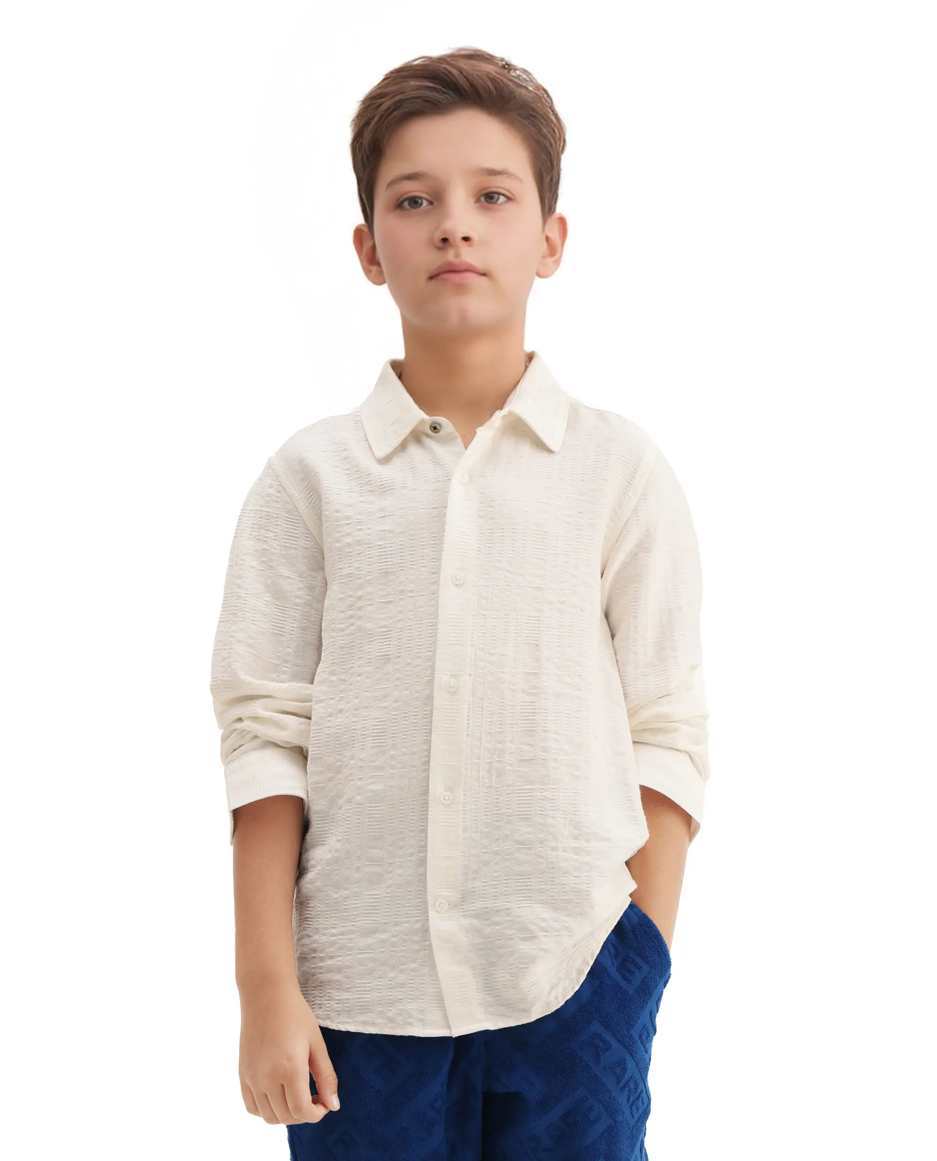 Rare Ones Kids Vack-K White Viscose Blend Textured Button Closure Regular Fit Shirt - Image 3