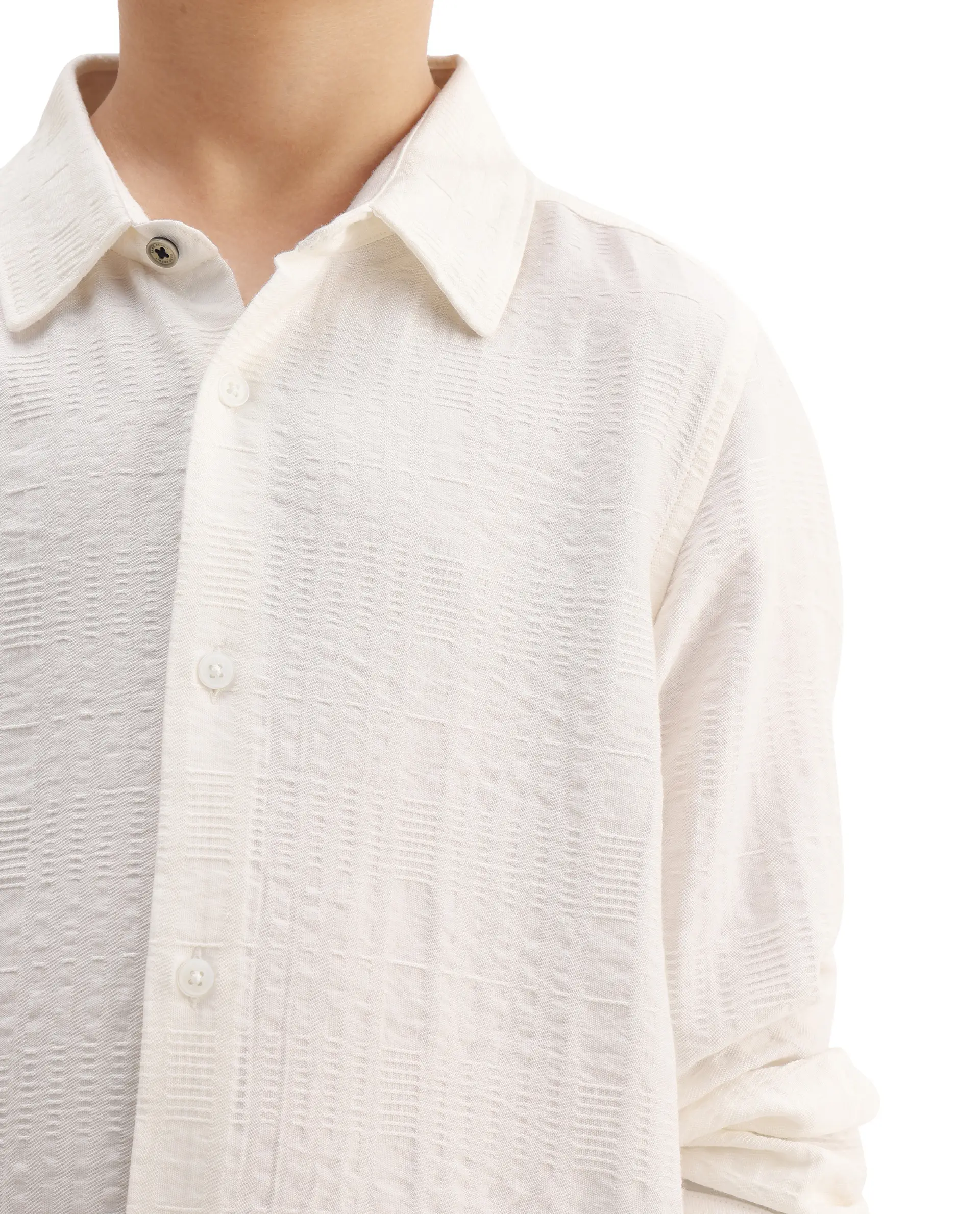 Rare Ones Kids Vack-K White Viscose Blend Textured Button Closure Regular Fit Shirt - Image 4