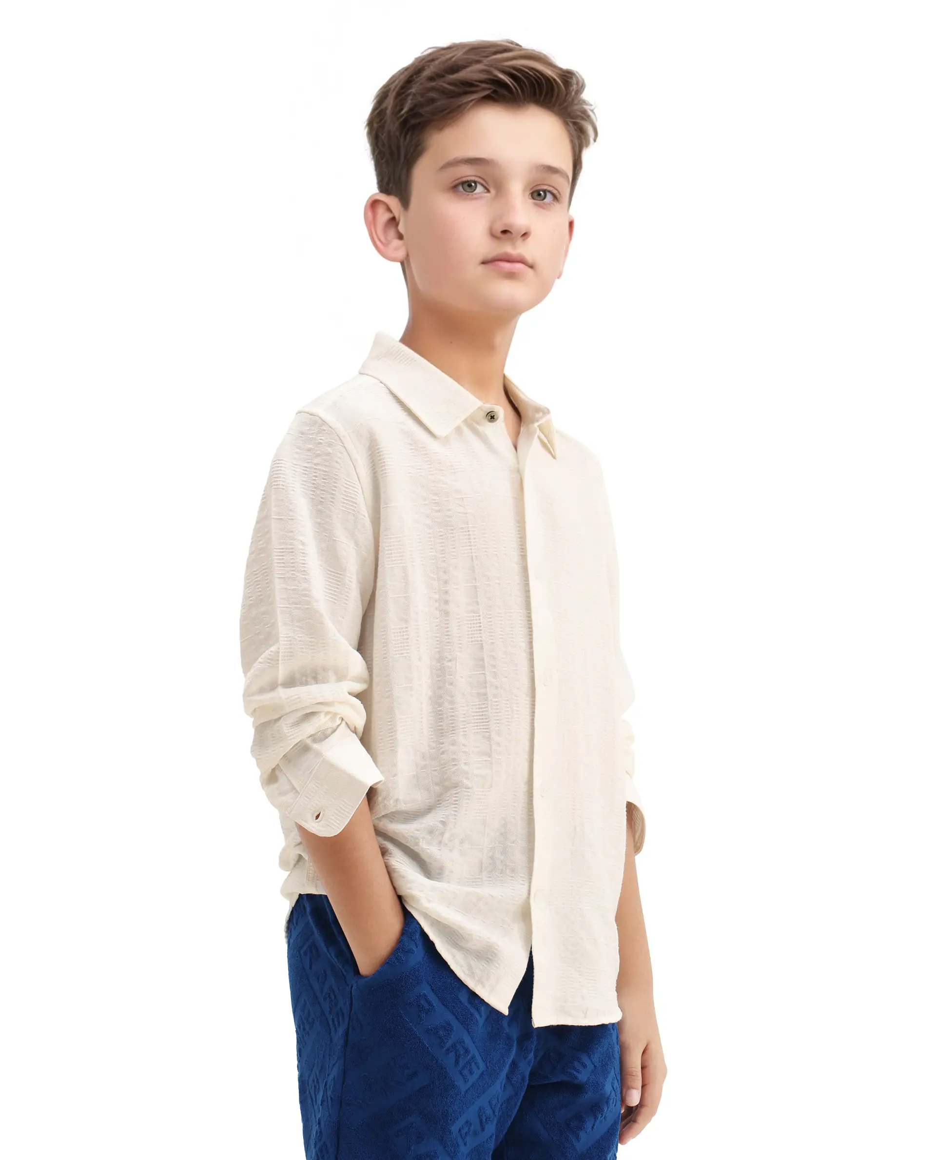 Rare Ones Kids Vack-K White Viscose Blend Textured Button Closure Regular Fit Shirt - Image 5