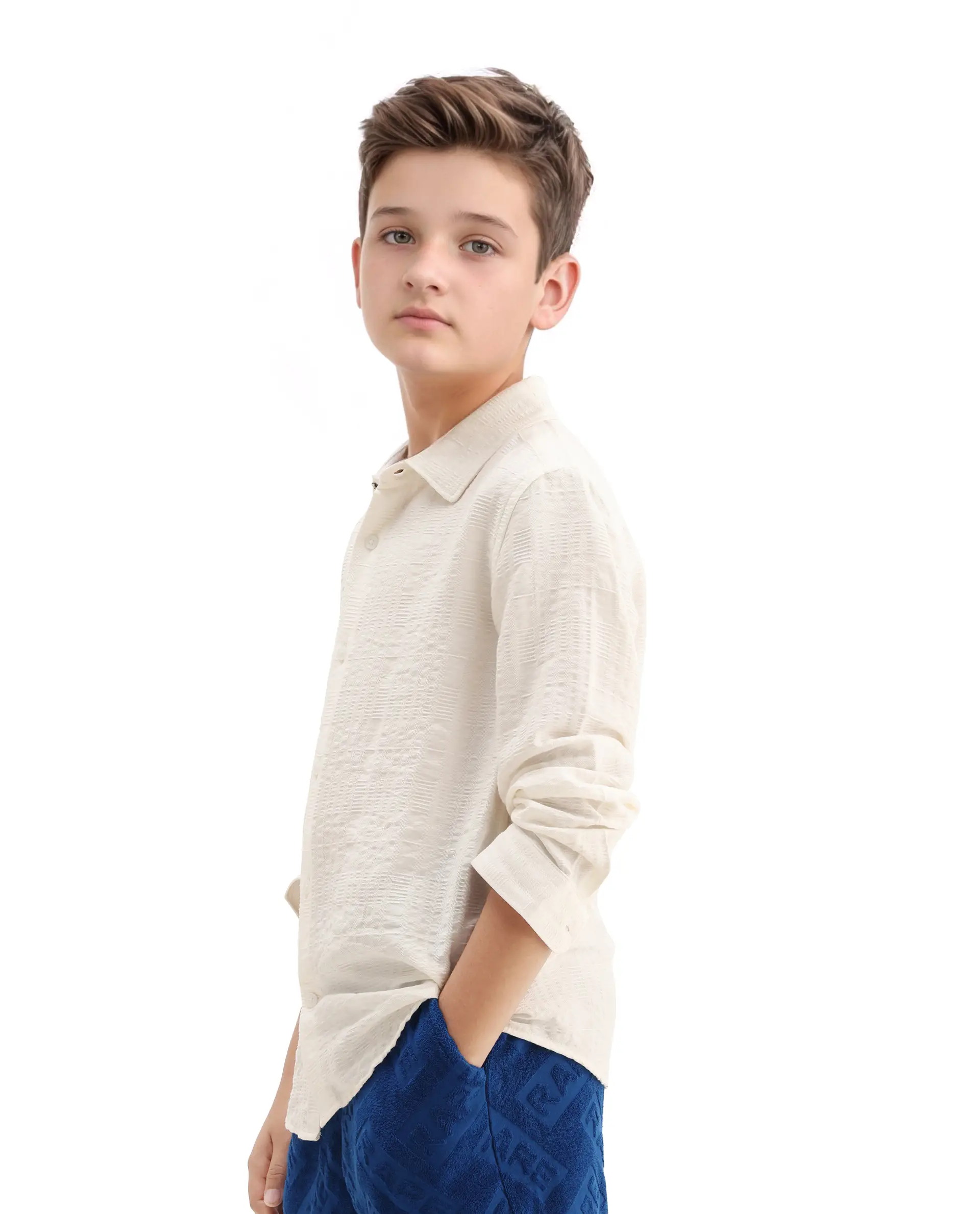 Rare Ones Kids Vack-K White Viscose Blend Textured Button Closure Regular Fit Shirt - Image 6