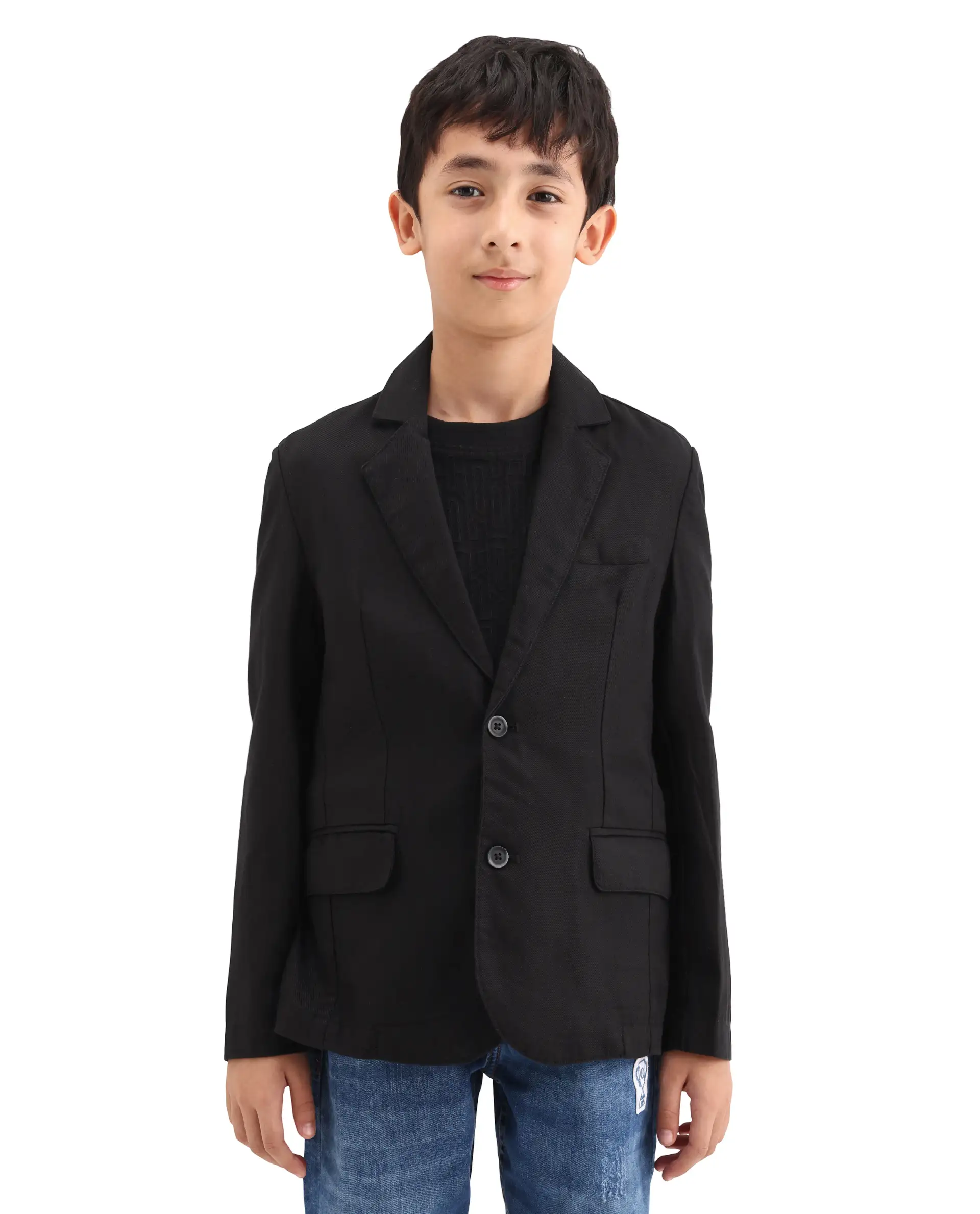 Rare Ones Kids Watson Black Lyocell Blend Solid Button Closure Tailored Fit Blazer - Image 3
