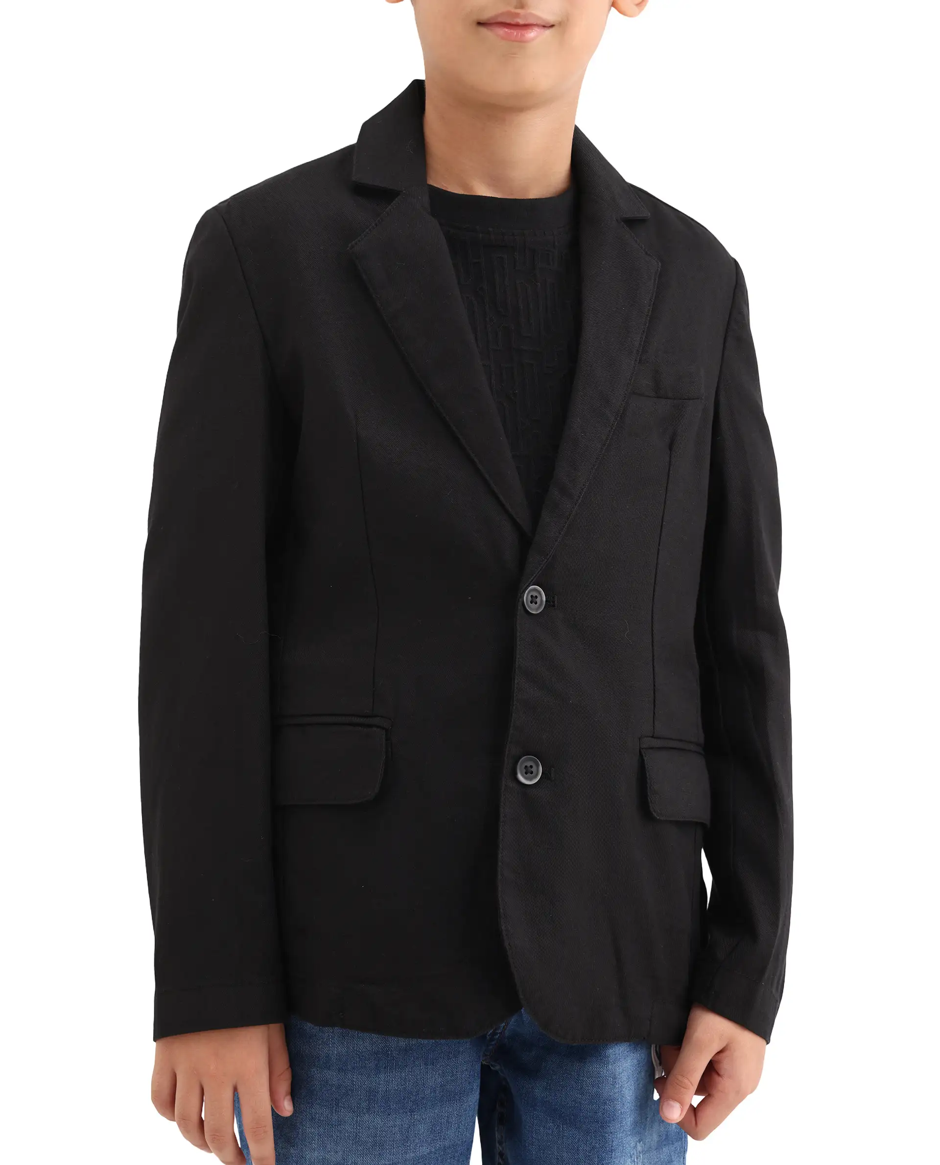 Rare Ones Kids Watson Black Lyocell Blend Solid Button Closure Tailored Fit Blazer - Image 4