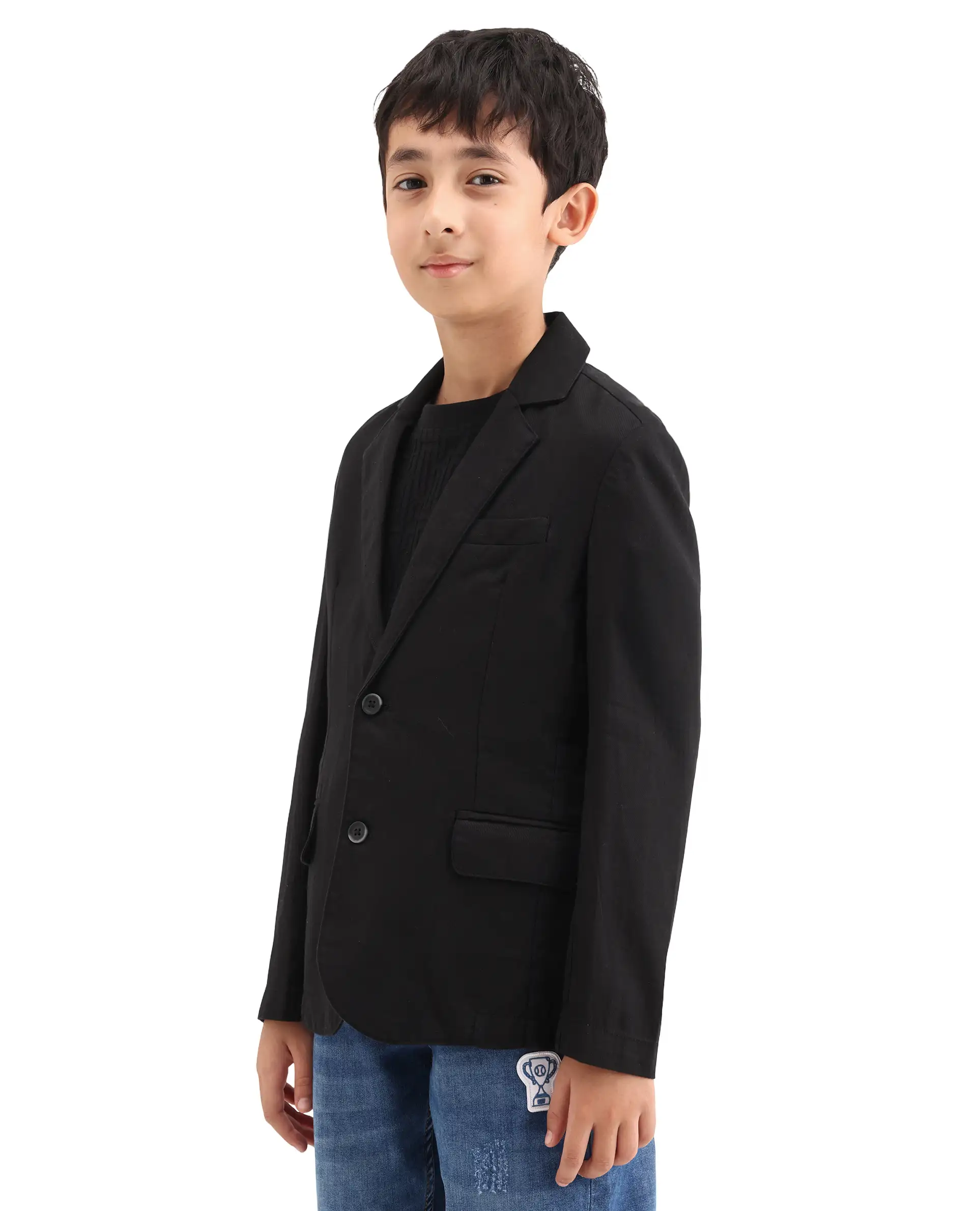 Rare Ones Kids Watson Black Lyocell Blend Solid Button Closure Tailored Fit Blazer - Image 5