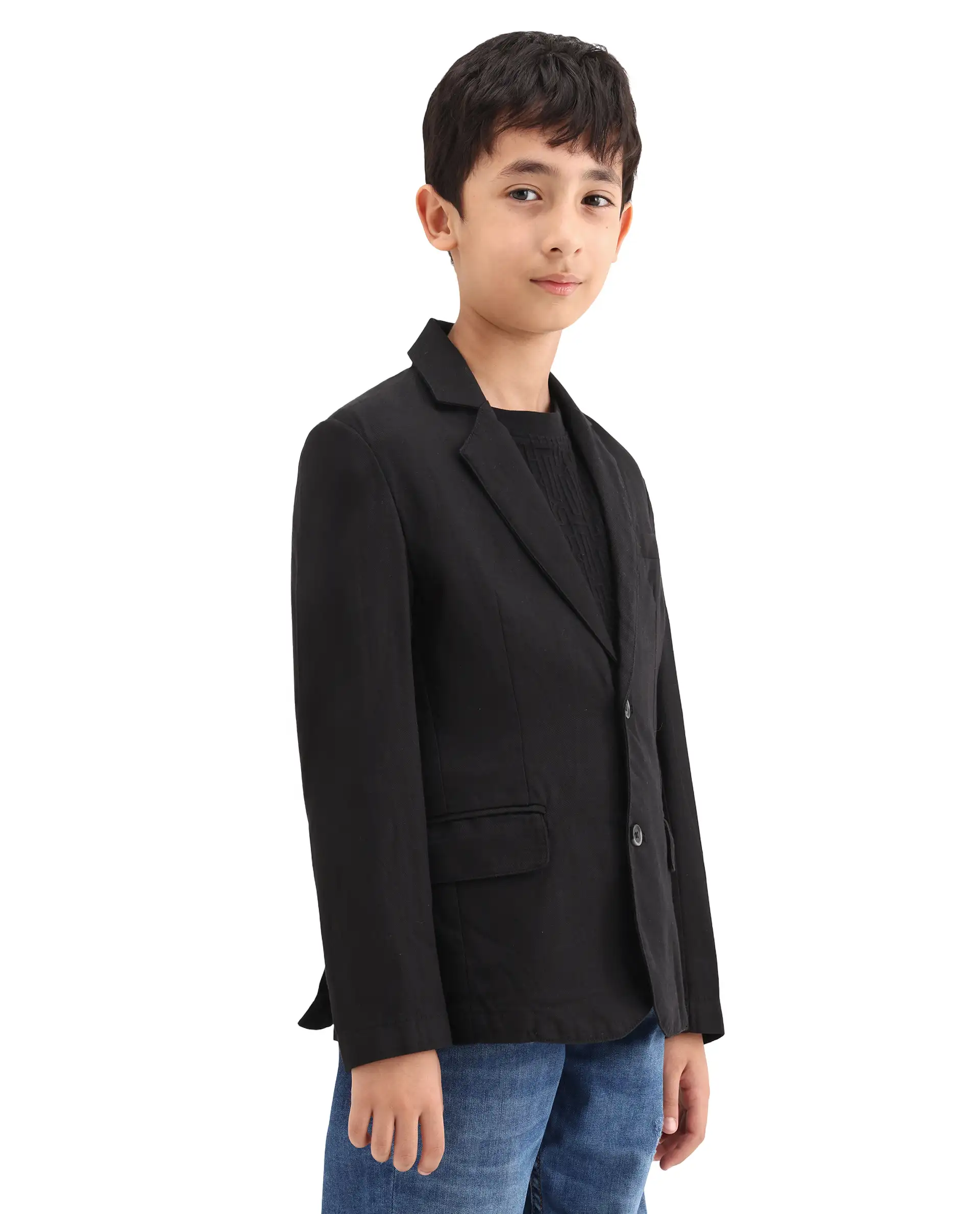 Rare Ones Kids Watson Black Lyocell Blend Solid Button Closure Tailored Fit Blazer - Image 6
