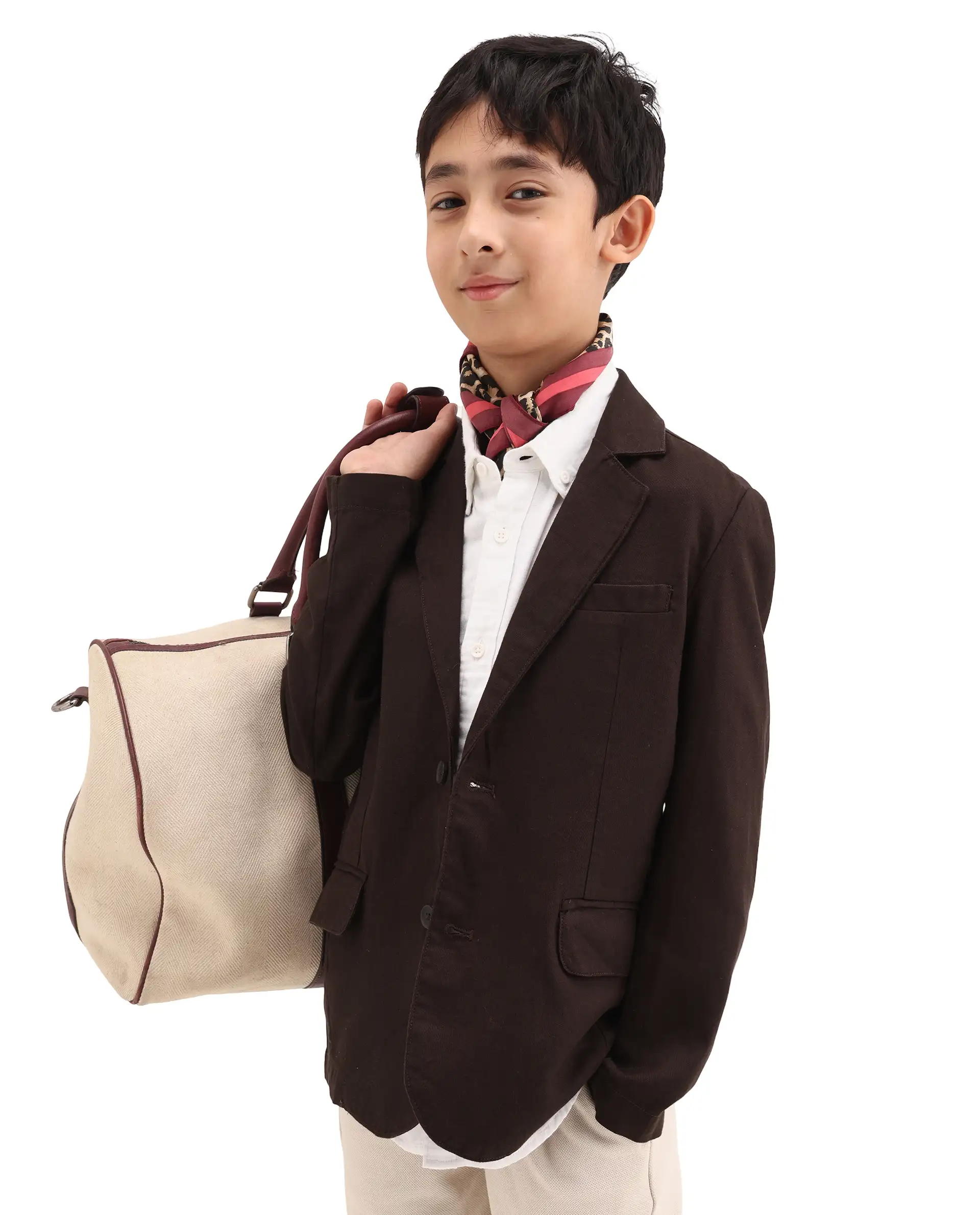 Rare Ones Kids Watson Dark Brown Lyocell Blend Solid Button Closure Tailored Fit Blazer