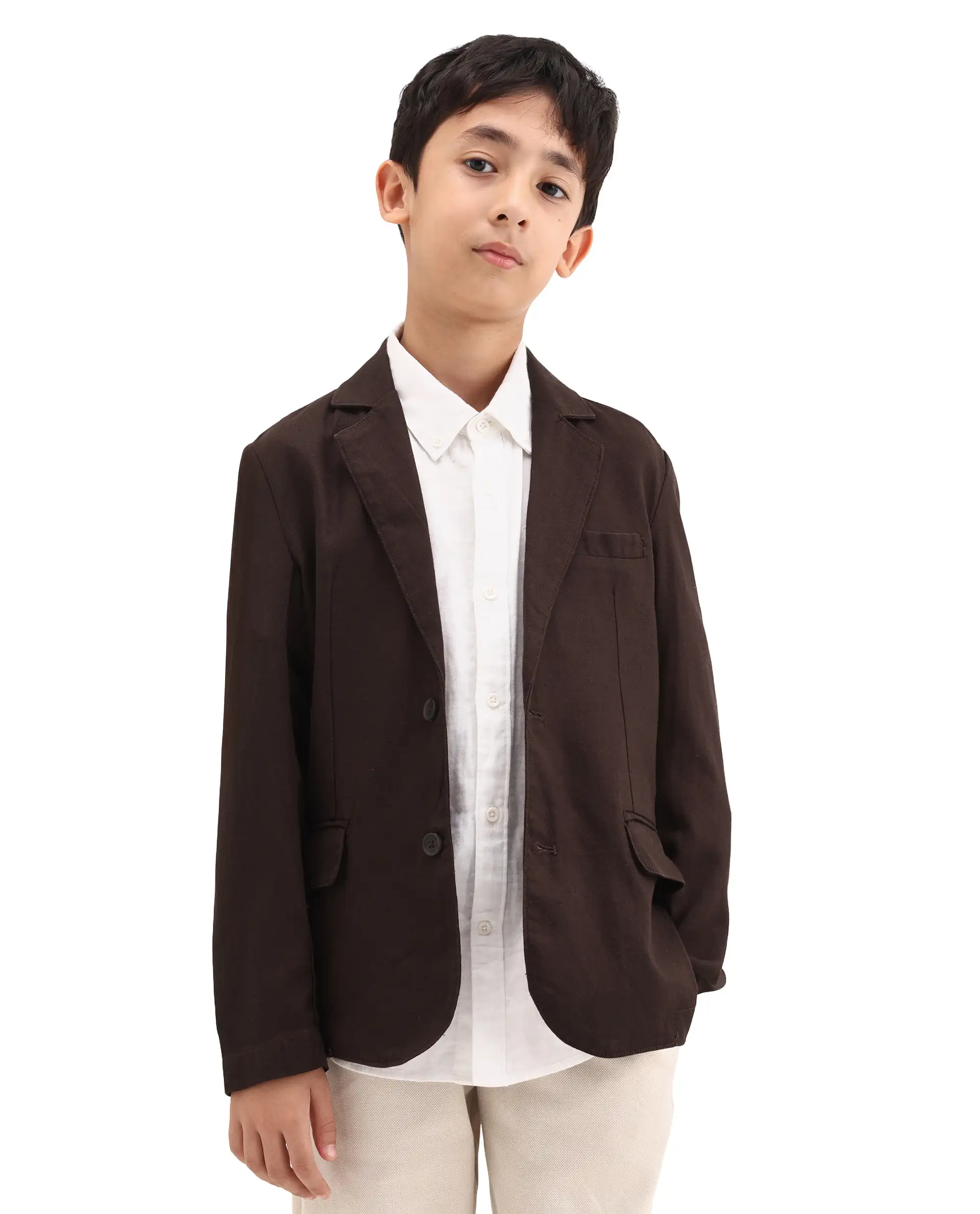 Rare Ones Kids Watson Dark Brown Lyocell Blend Solid Button Closure Tailored Fit Blazer - Image 3