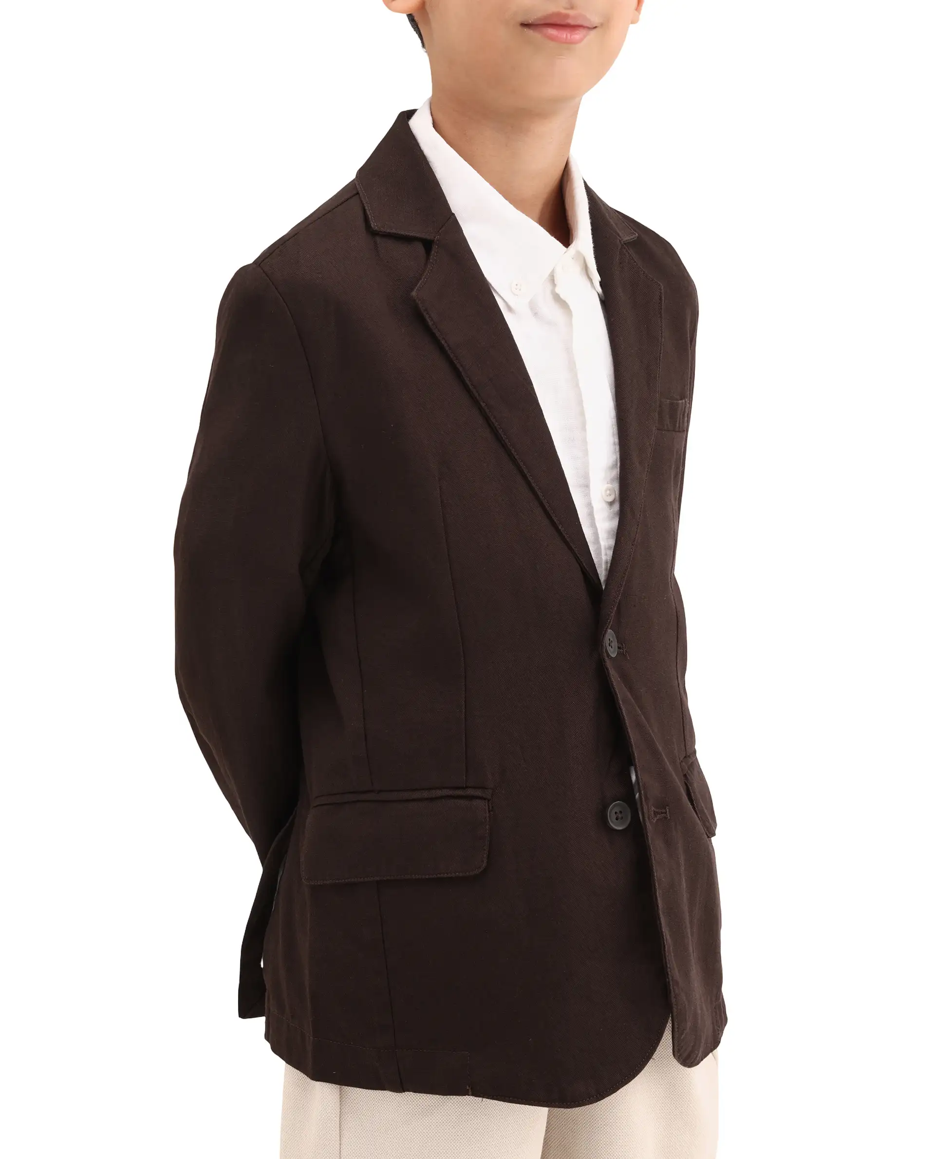 Rare Ones Kids Watson Dark Brown Lyocell Blend Solid Button Closure Tailored Fit Blazer - Image 4