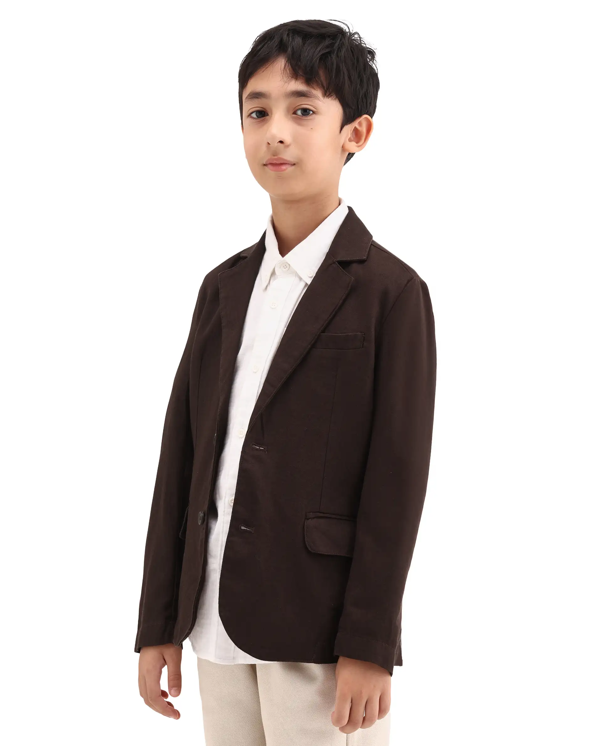 Rare Ones Kids Watson Dark Brown Lyocell Blend Solid Button Closure Tailored Fit Blazer - Image 5