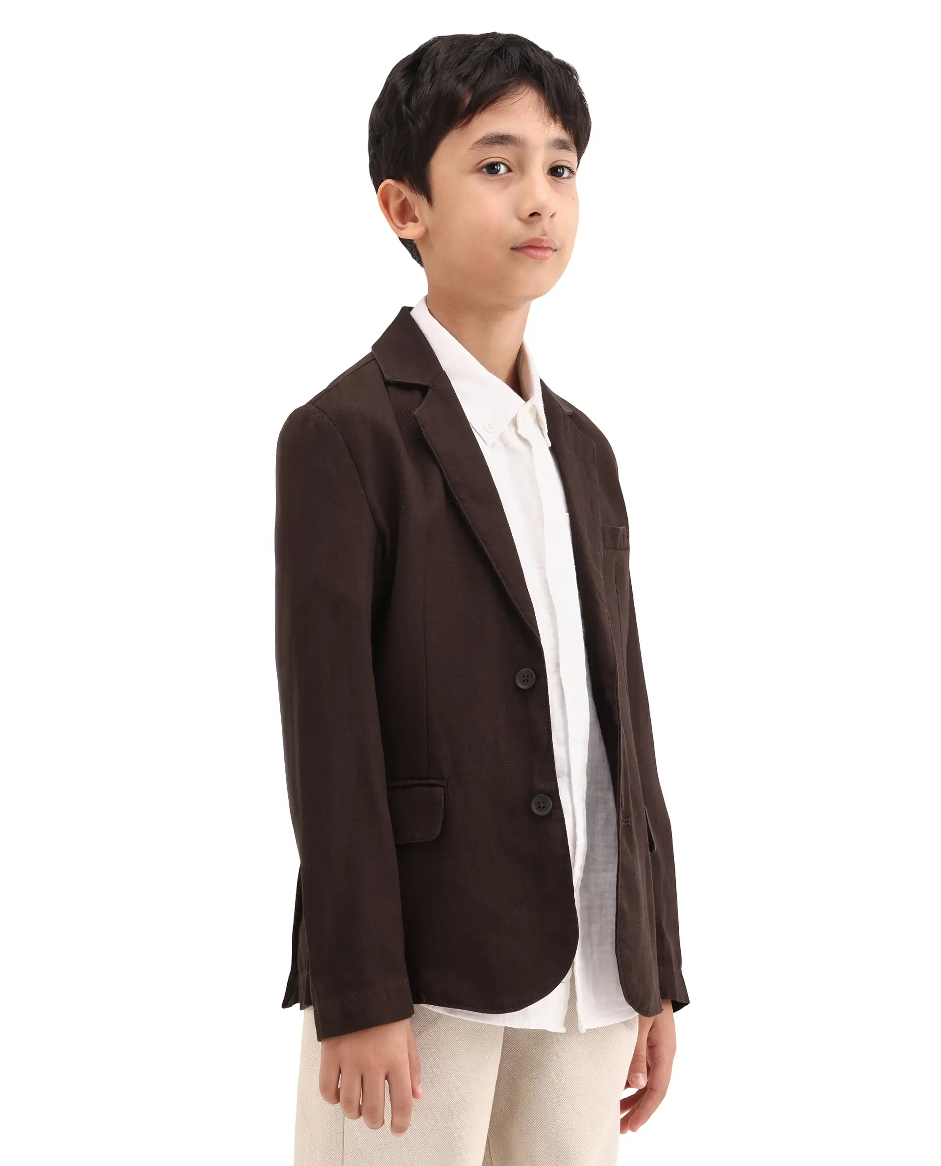 Rare Ones Kids Watson Dark Brown Lyocell Blend Solid Button Closure Tailored Fit Blazer - Image 6