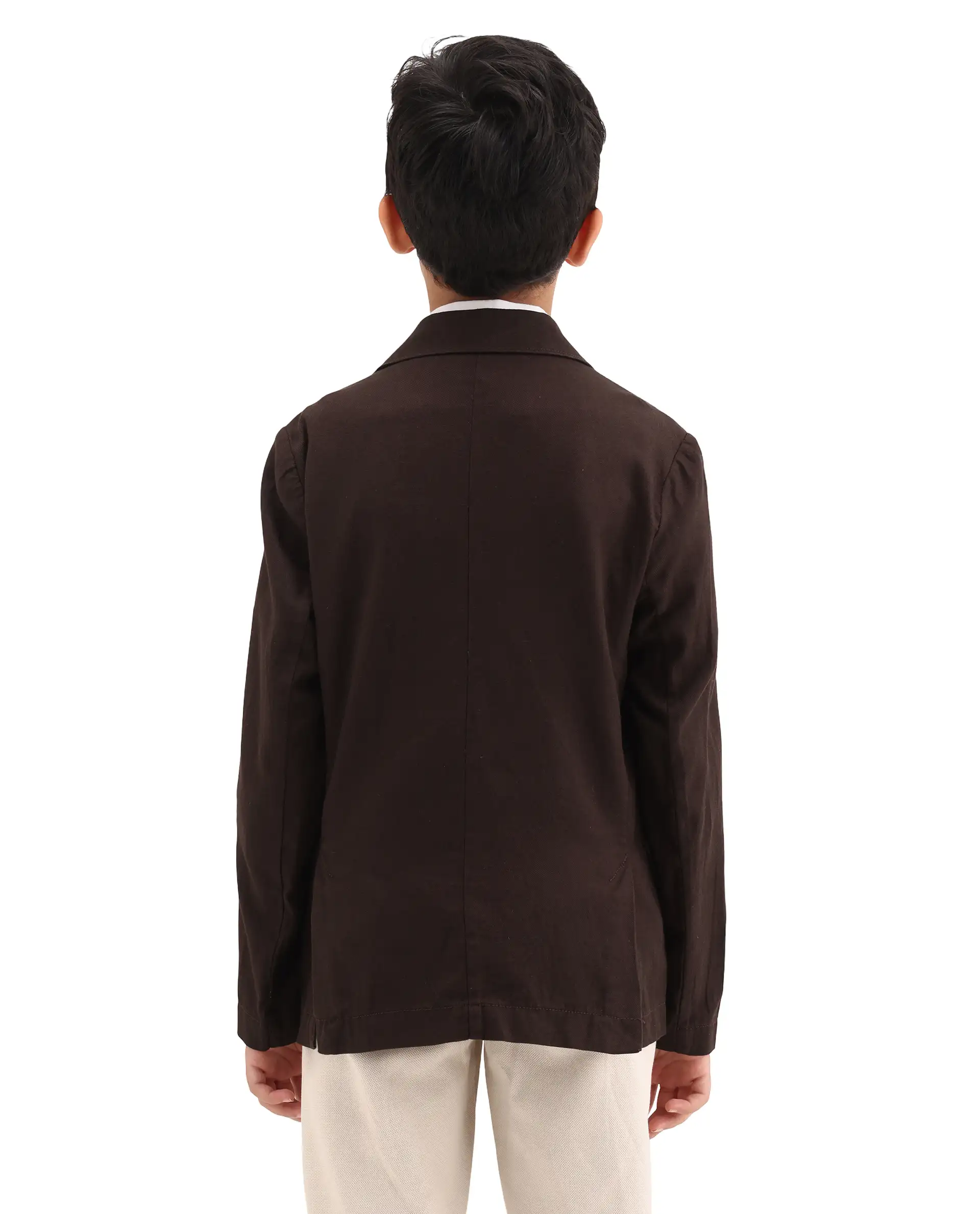 Rare Ones Kids Watson Dark Brown Lyocell Blend Solid Button Closure Tailored Fit Blazer - Image 7