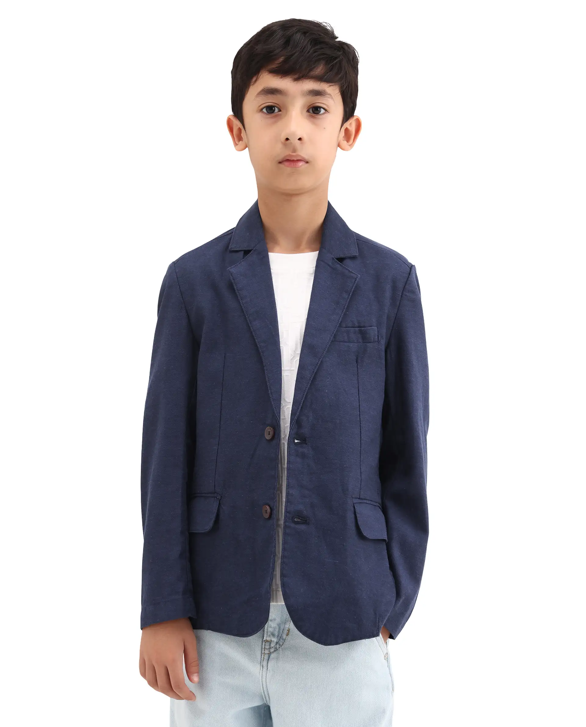 Rare Ones Kids Watson Navy Lyocell Blend Solid Button Closure Tailored Fit Blazer - Image 3