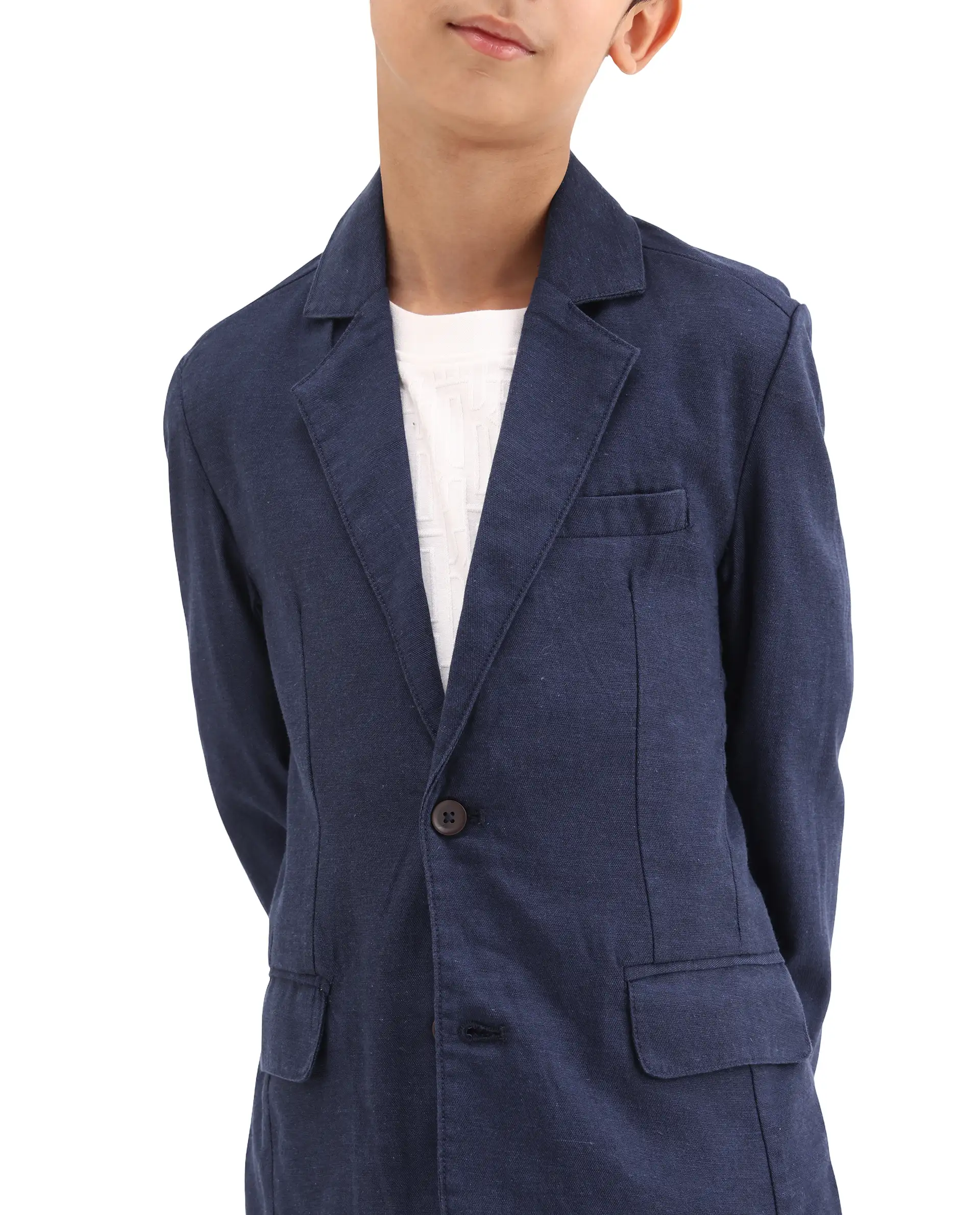 Rare Ones Kids Watson Navy Lyocell Blend Solid Button Closure Tailored Fit Blazer - Image 4
