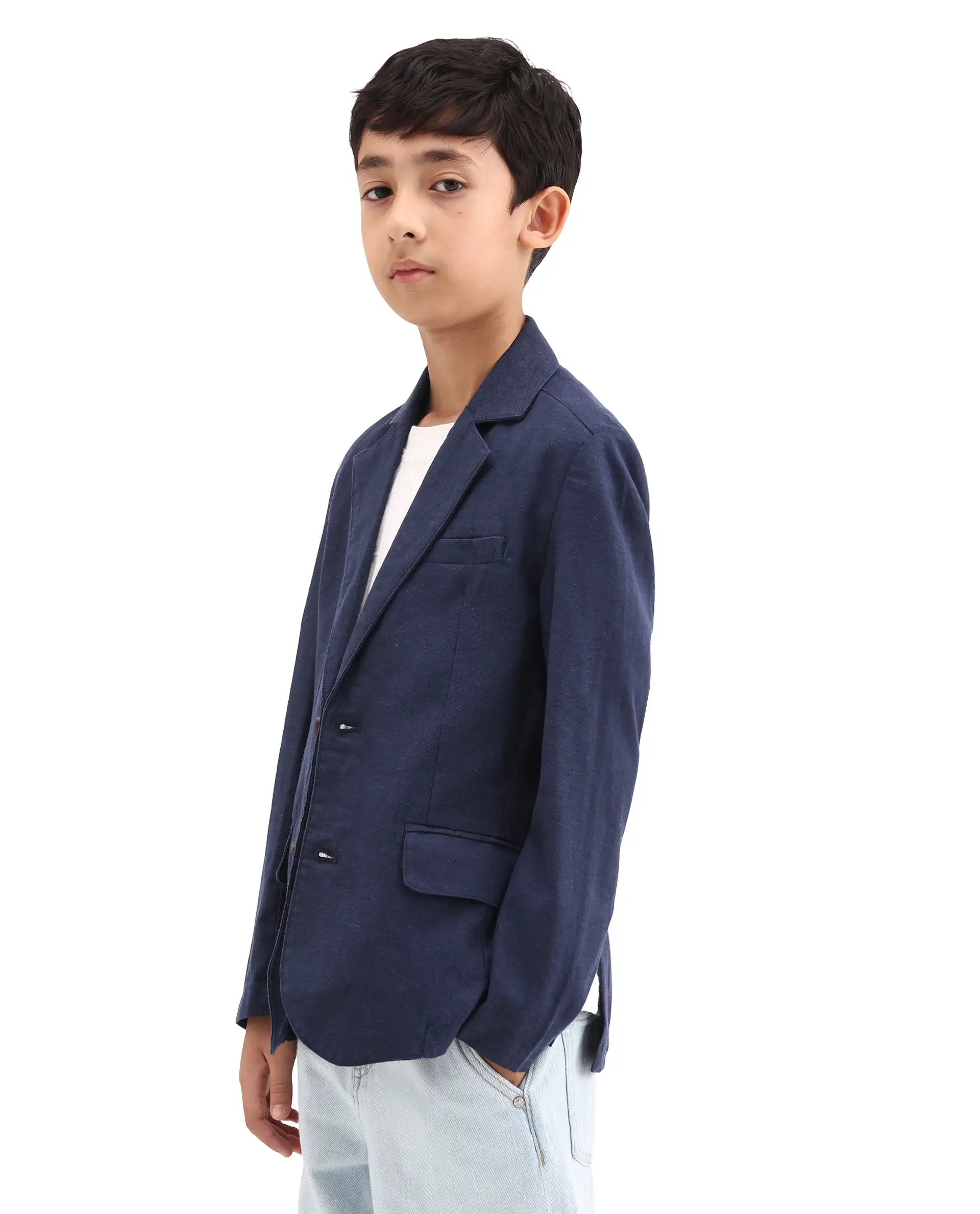 Rare Ones Kids Watson Navy Lyocell Blend Solid Button Closure Tailored Fit Blazer - Image 6