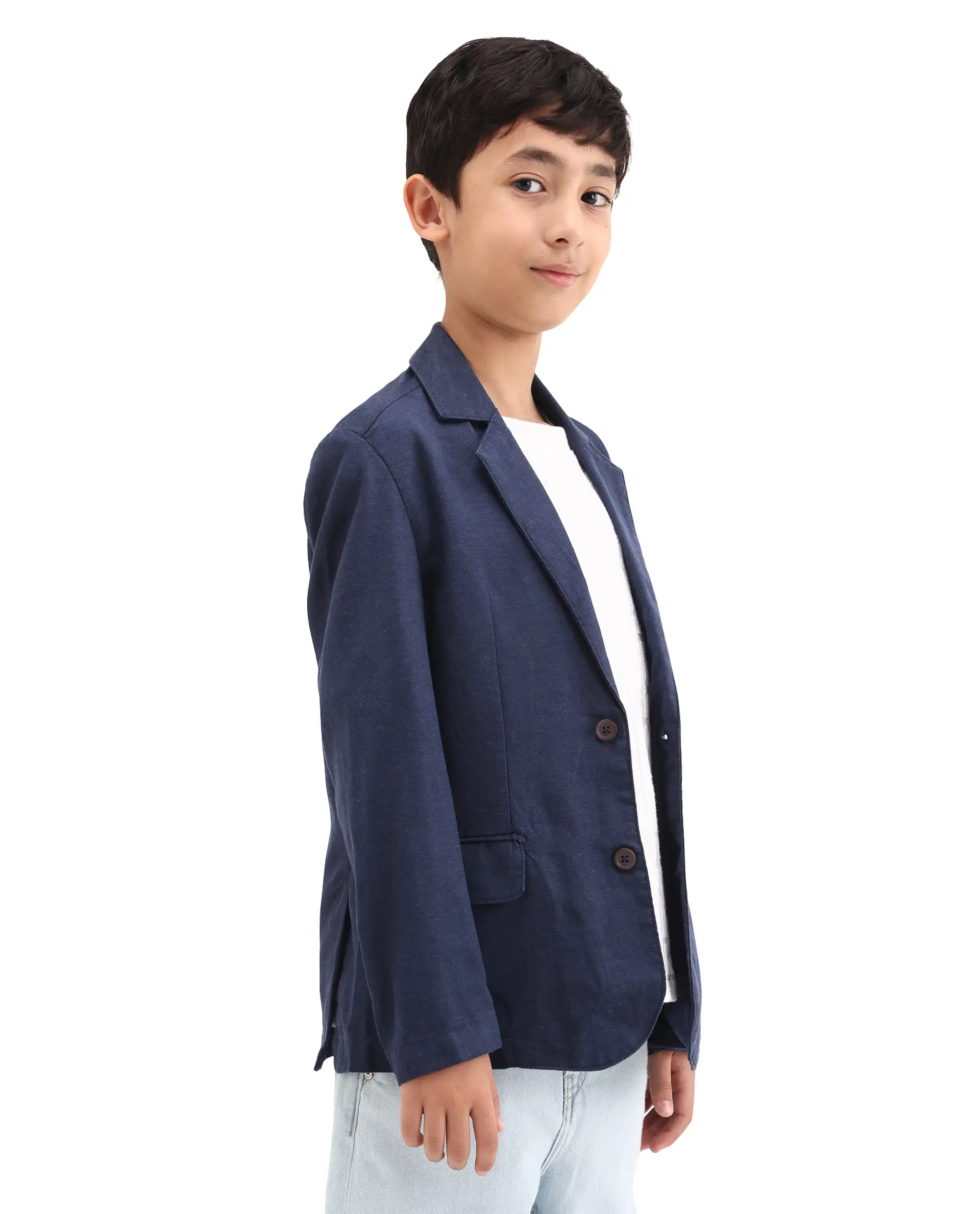 Rare Ones Kids Watson Navy Lyocell Blend Solid Button Closure Tailored Fit Blazer - Image 7