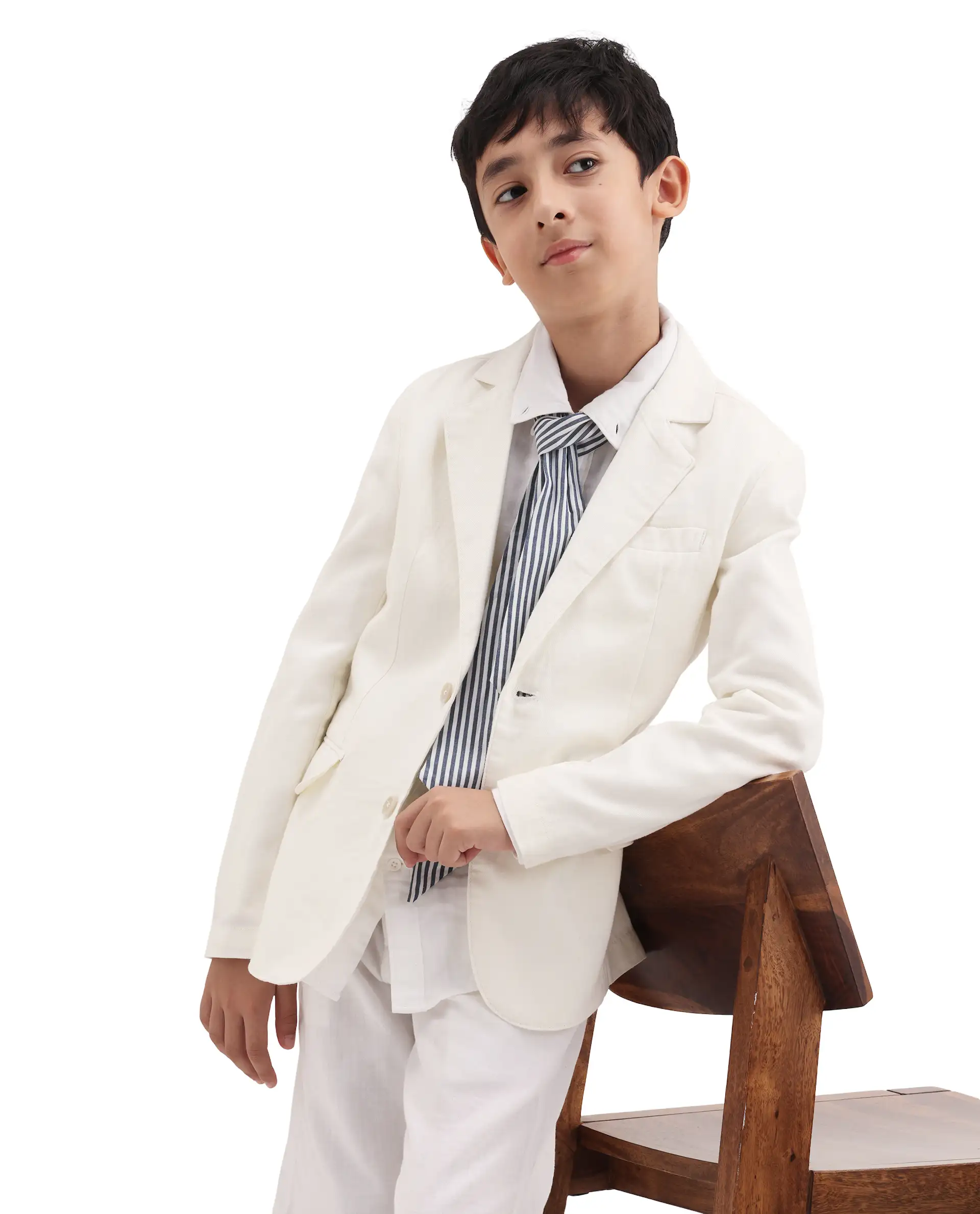 Rare Ones Kids Watson Off White Lyocell Blend Solid Button Closure Tailored Fit Blazer