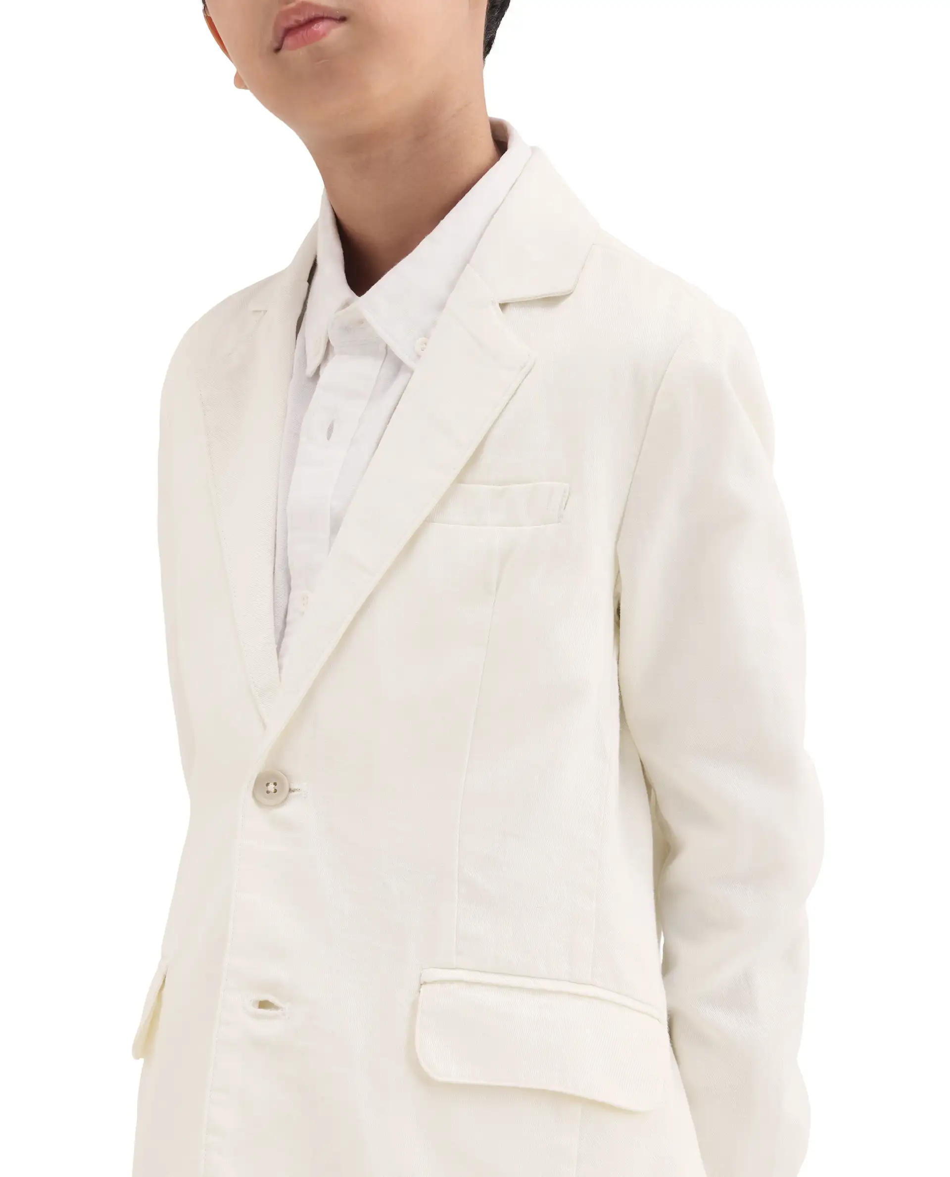 Rare Ones Kids Watson Off White Lyocell Blend Solid Button Closure Tailored Fit Blazer - Image 4