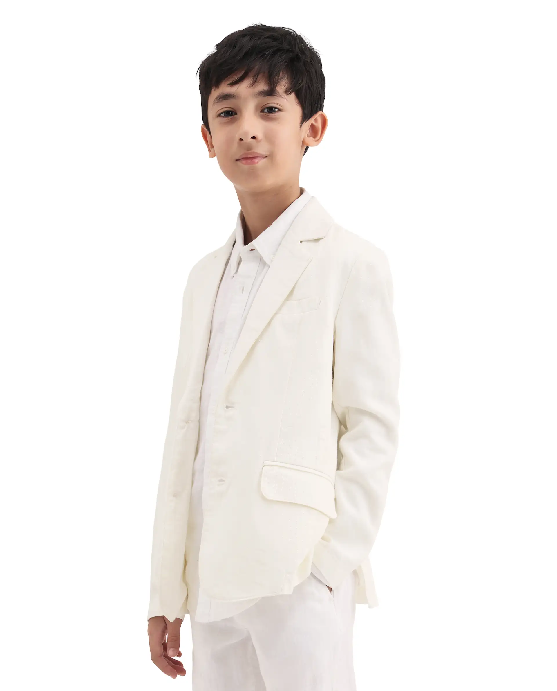 Rare Ones Kids Watson Off White Lyocell Blend Solid Button Closure Tailored Fit Blazer - Image 5