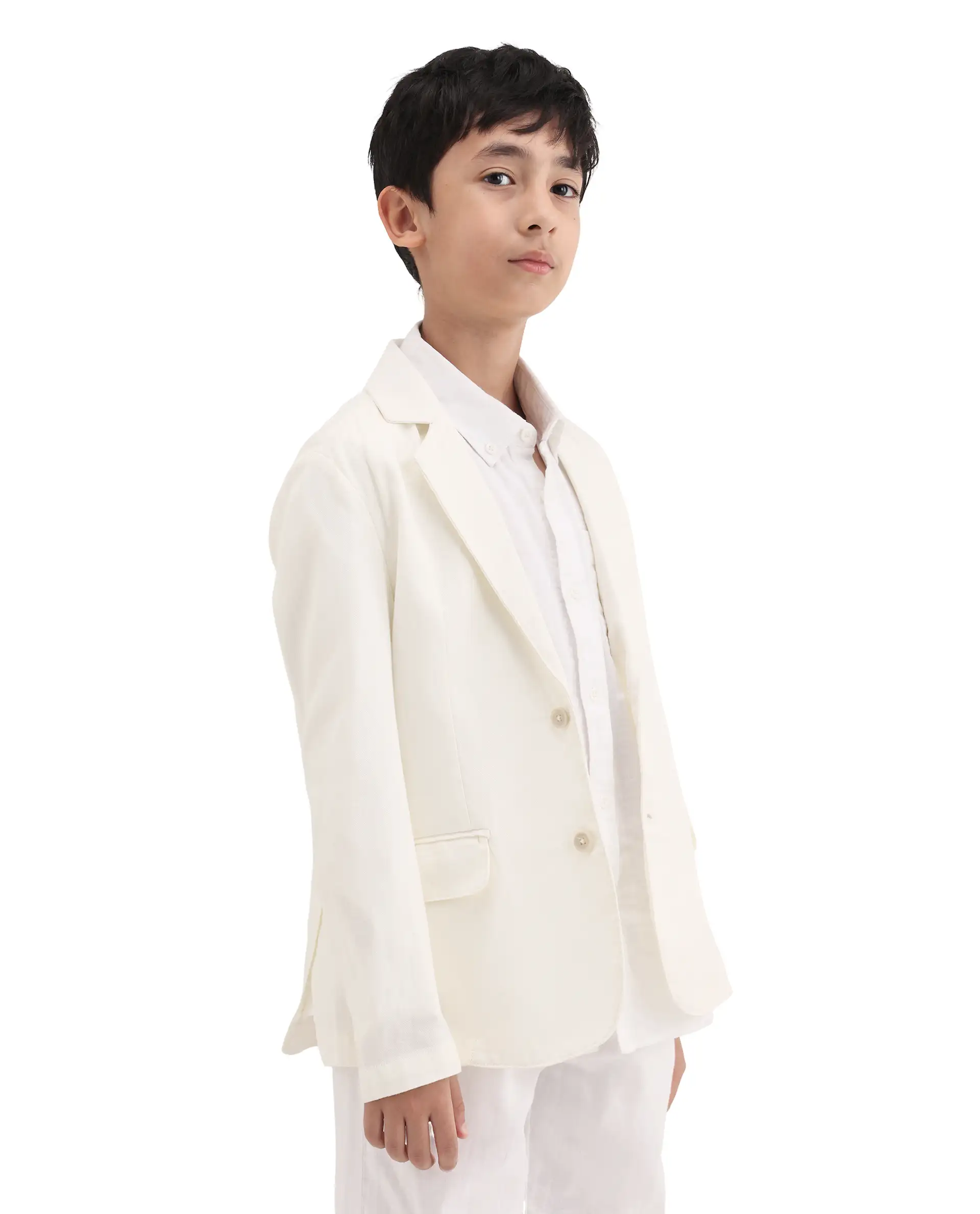 Rare Ones Kids Watson Off White Lyocell Blend Solid Button Closure Tailored Fit Blazer - Image 6