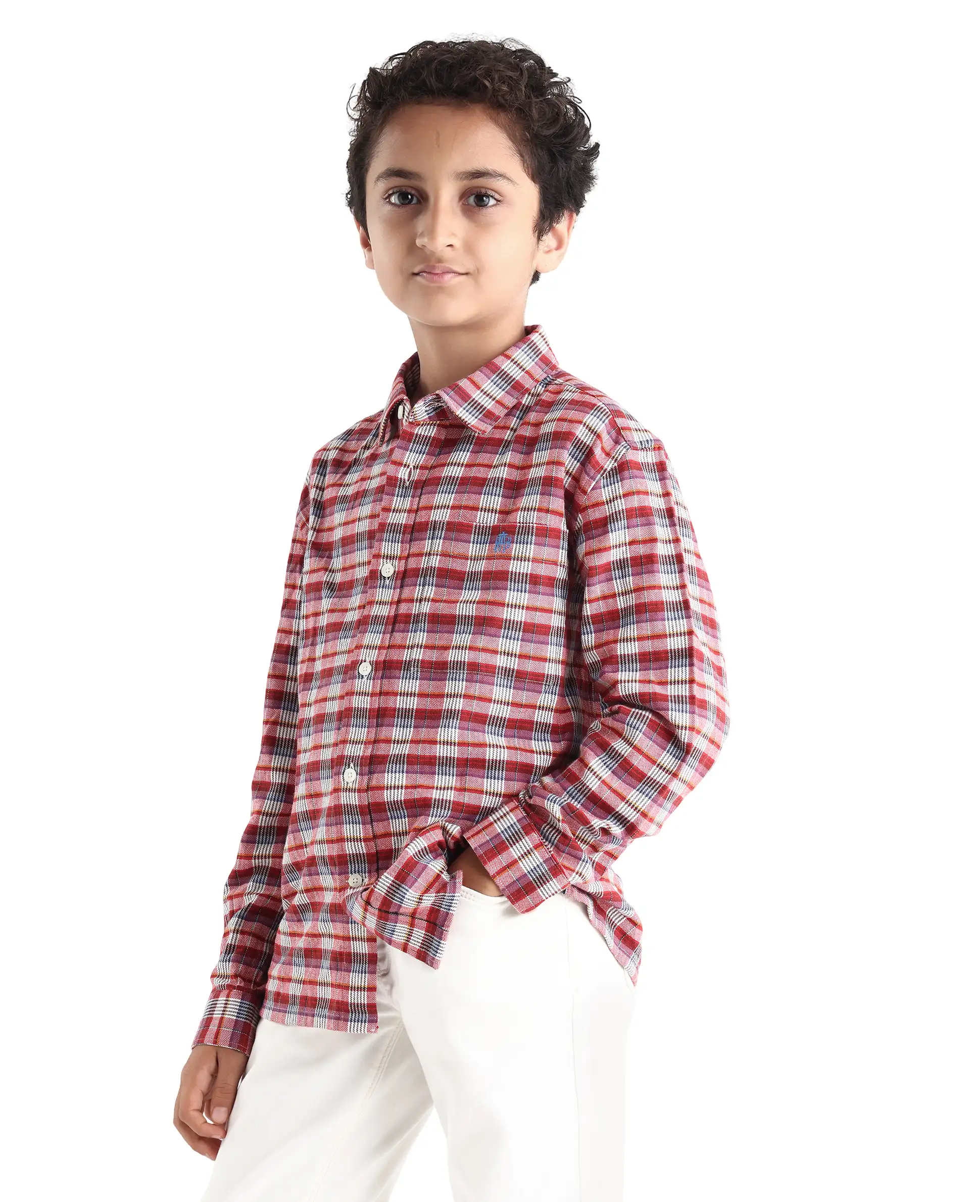 Rare Ones Kids Zyne Red Cotton Checked Button Closure Regular Fit Shirt - Image 6