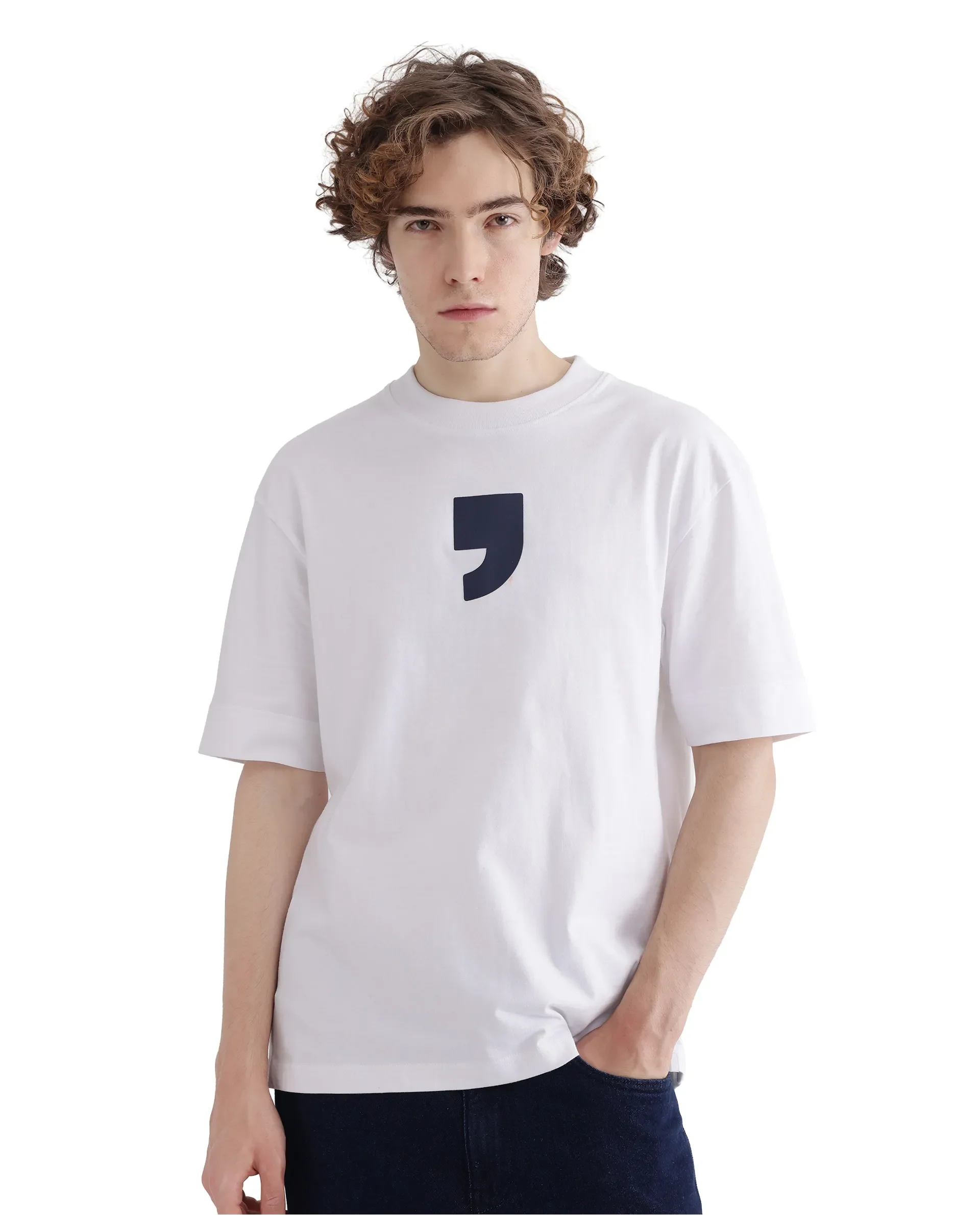 Rare Rabbit Men's Rare'Z White Cotton Graphic Print Oversized Fit Half Sleeve Crew Neck T-Shirt - Image 4