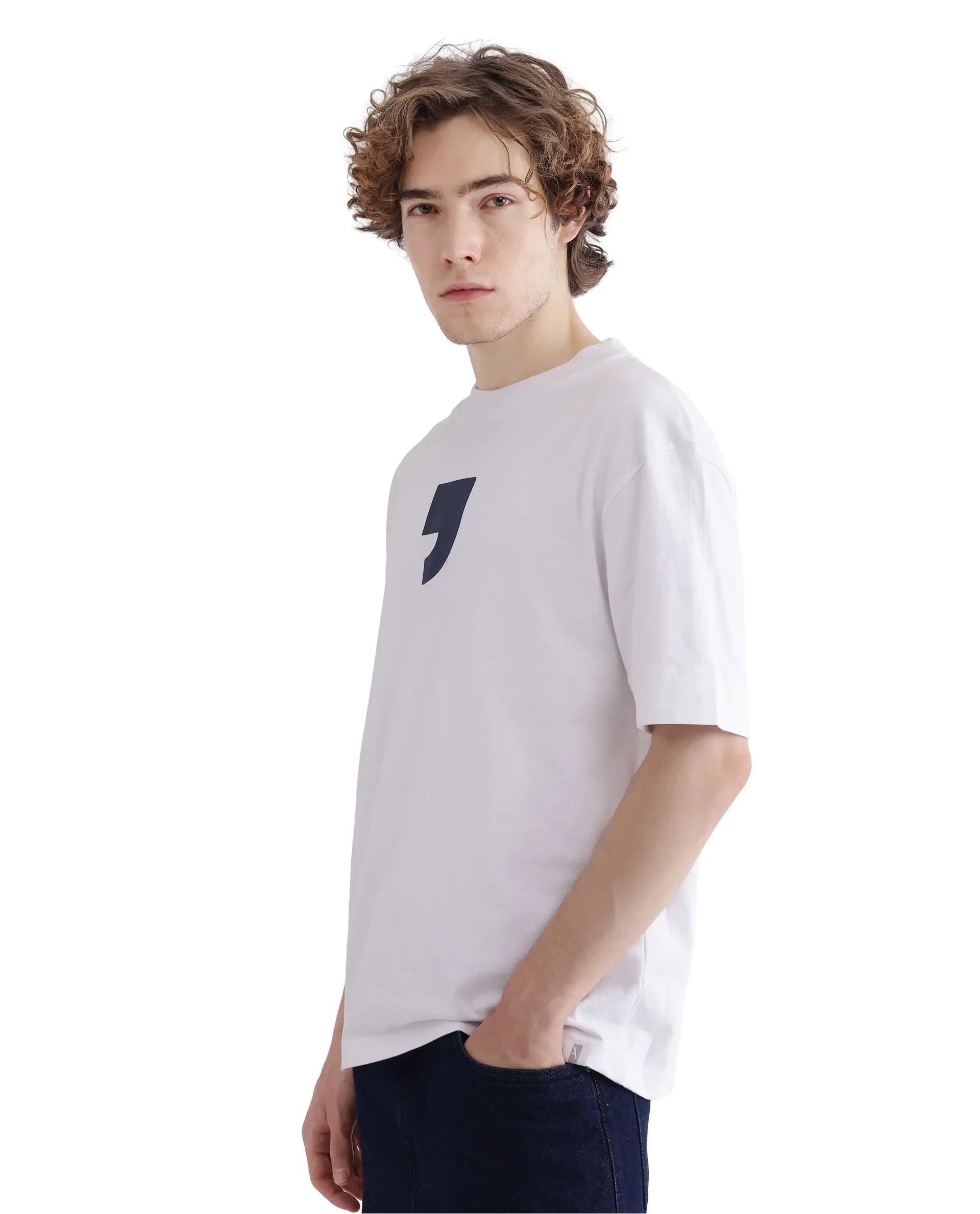 Rare Rabbit Men's Rare'Z White Cotton Graphic Print Oversized Fit Half Sleeve Crew Neck T-Shirt - Image 5