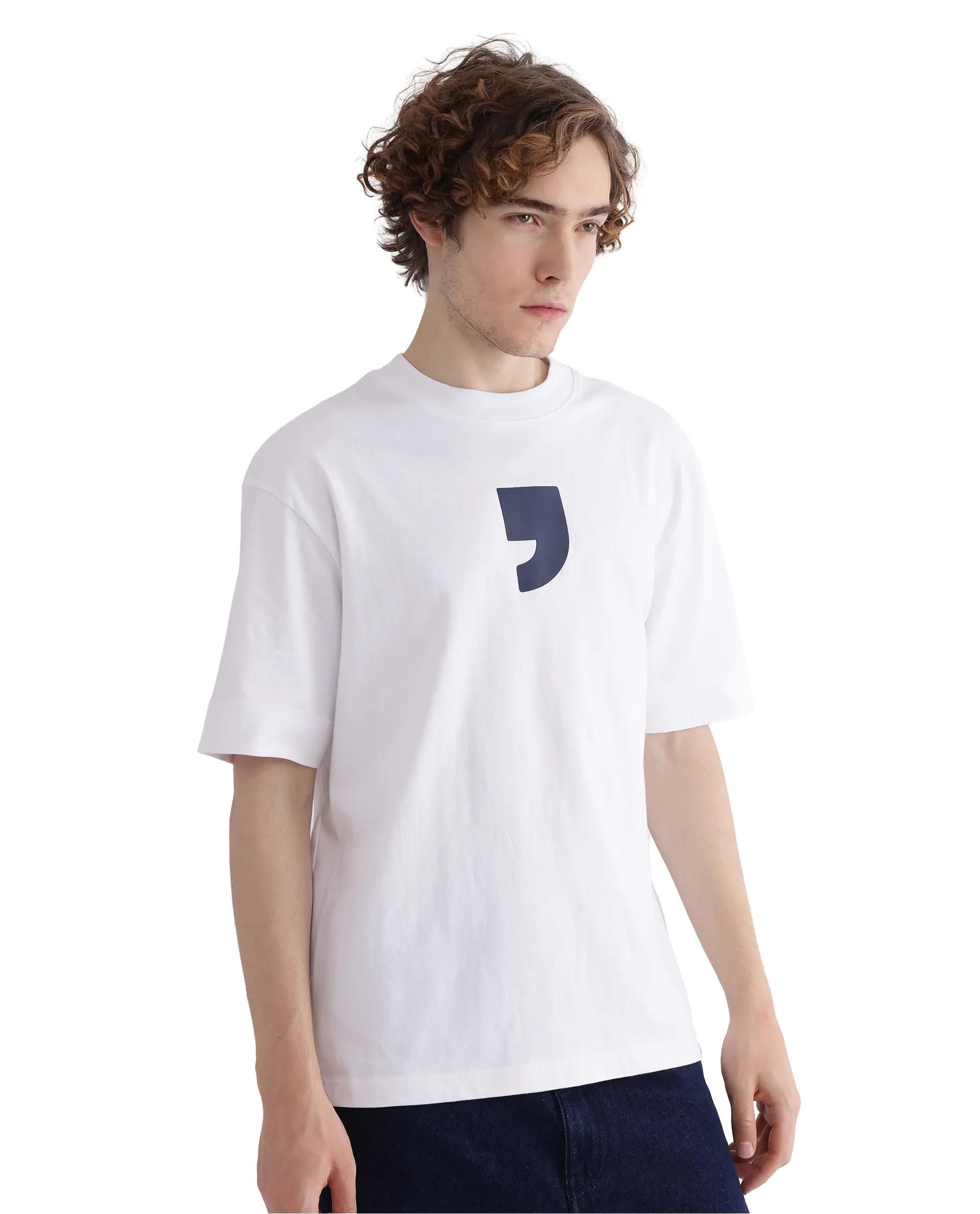 Rare Rabbit Men's Rare'Z White Cotton Graphic Print Oversized Fit Half Sleeve Crew Neck T-Shirt - Image 6
