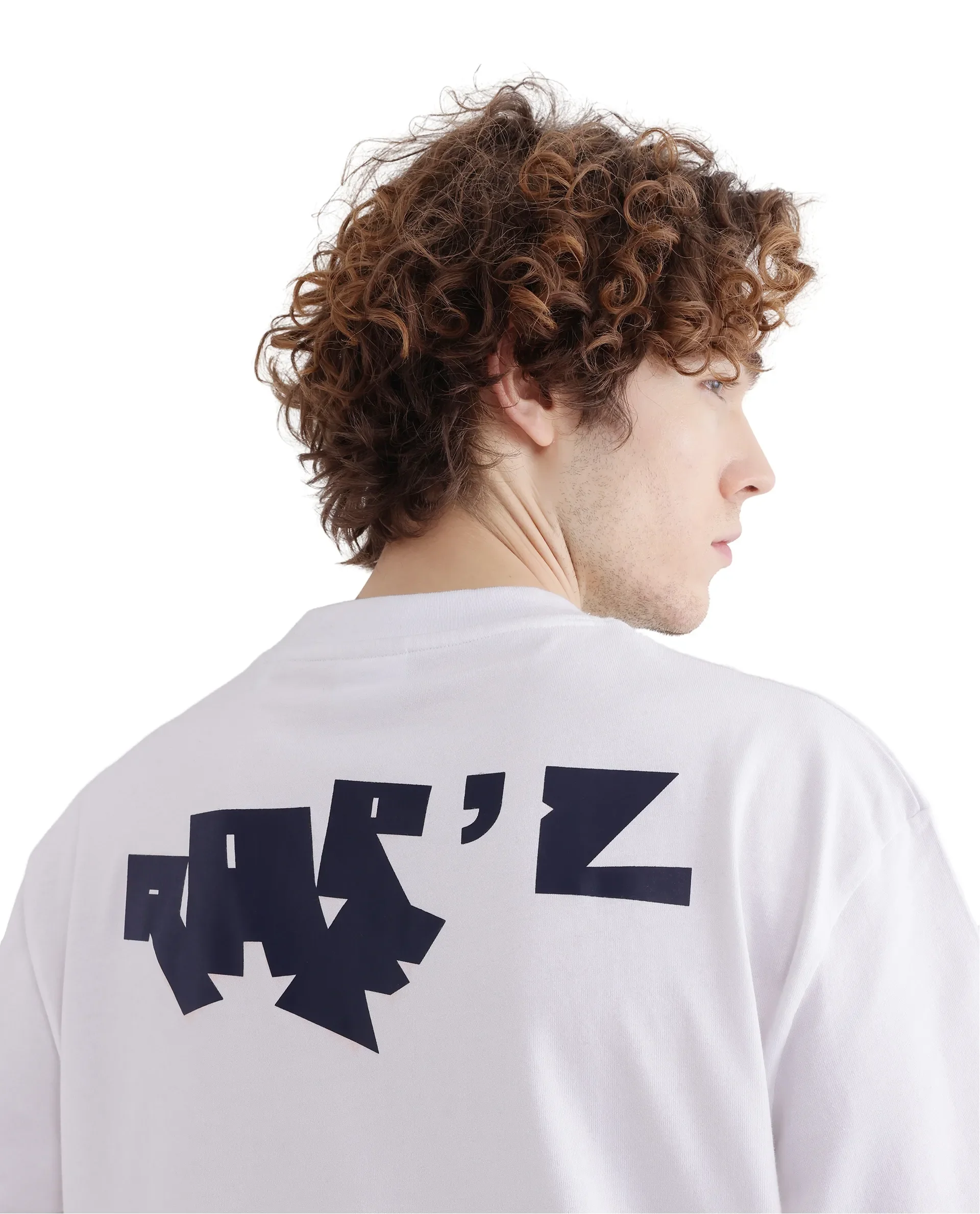 Rare Rabbit Men's Rare'Z White Cotton Graphic Print Oversized Fit Half Sleeve Crew Neck T-Shirt - Image 8