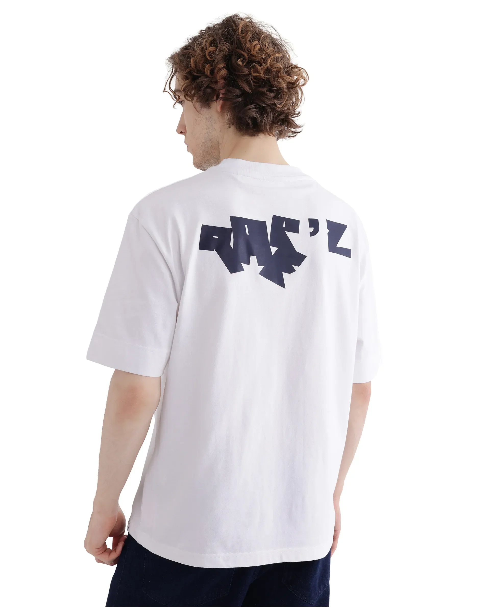 Rare Rabbit Men's Rare'Z White Cotton Graphic Print Oversized Fit Half Sleeve Crew Neck T-Shirt - Image 9