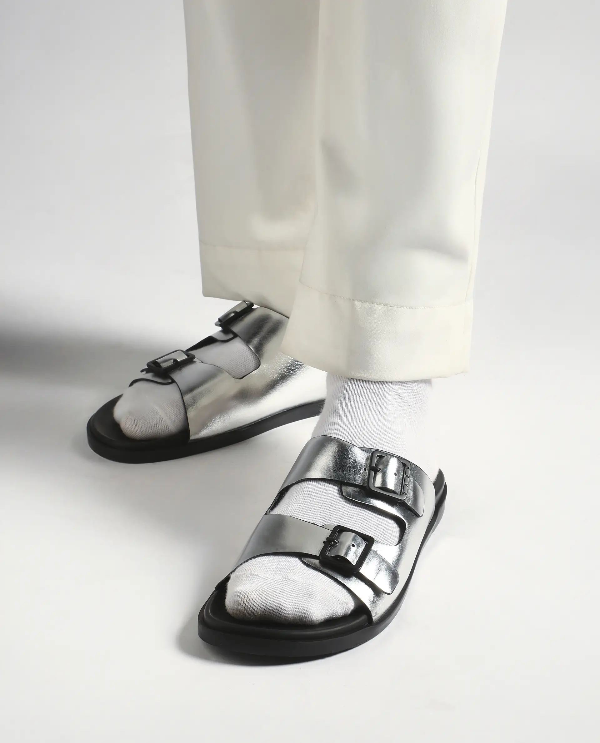Rare Rabbit Men's Raro Silver Leather Slip-On Closure Sandal - Image 2