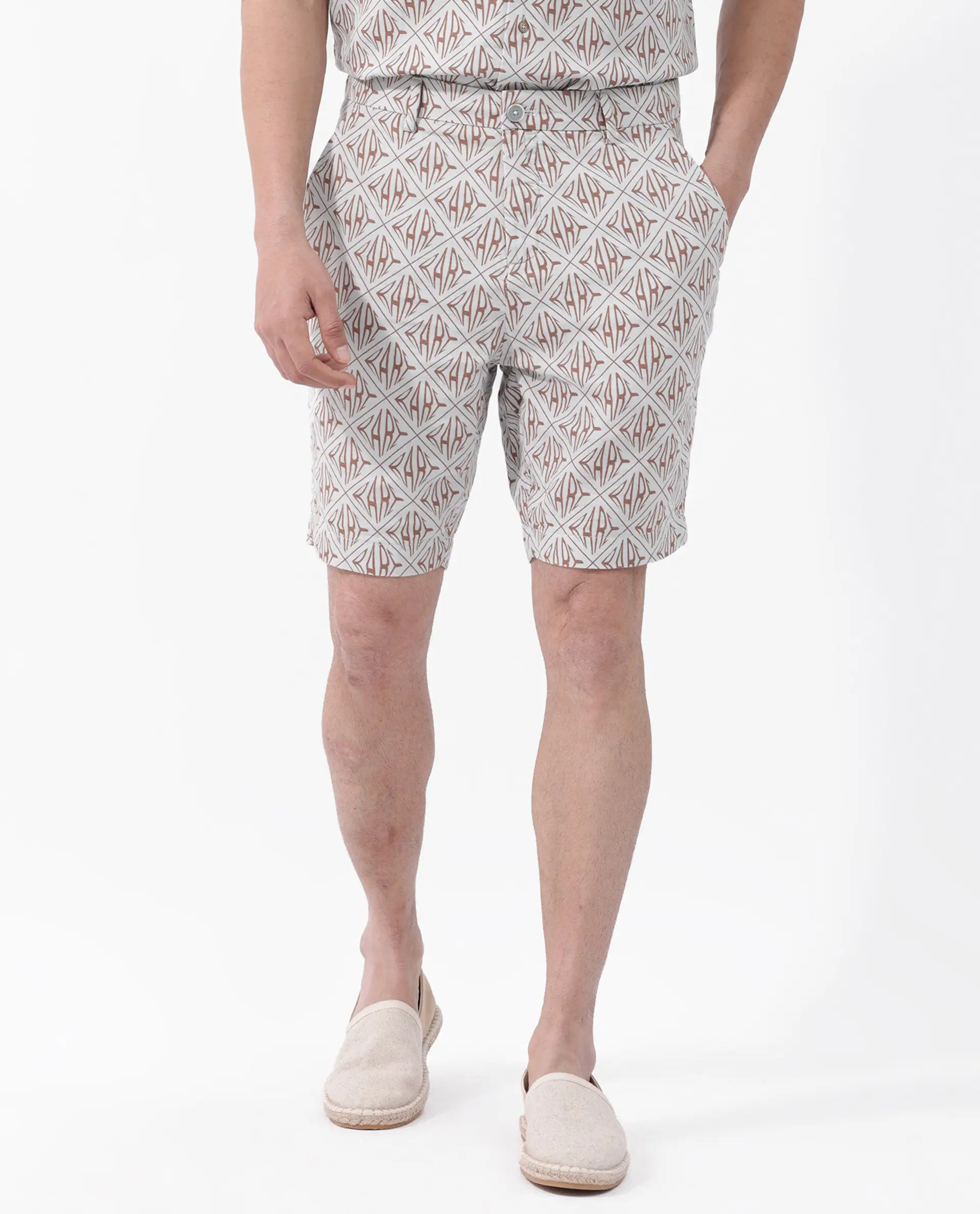 Rare Rabbit Men's Raron Pastel Blue Cotton Monogram Print Relaxed Fit Shorts - Image 10