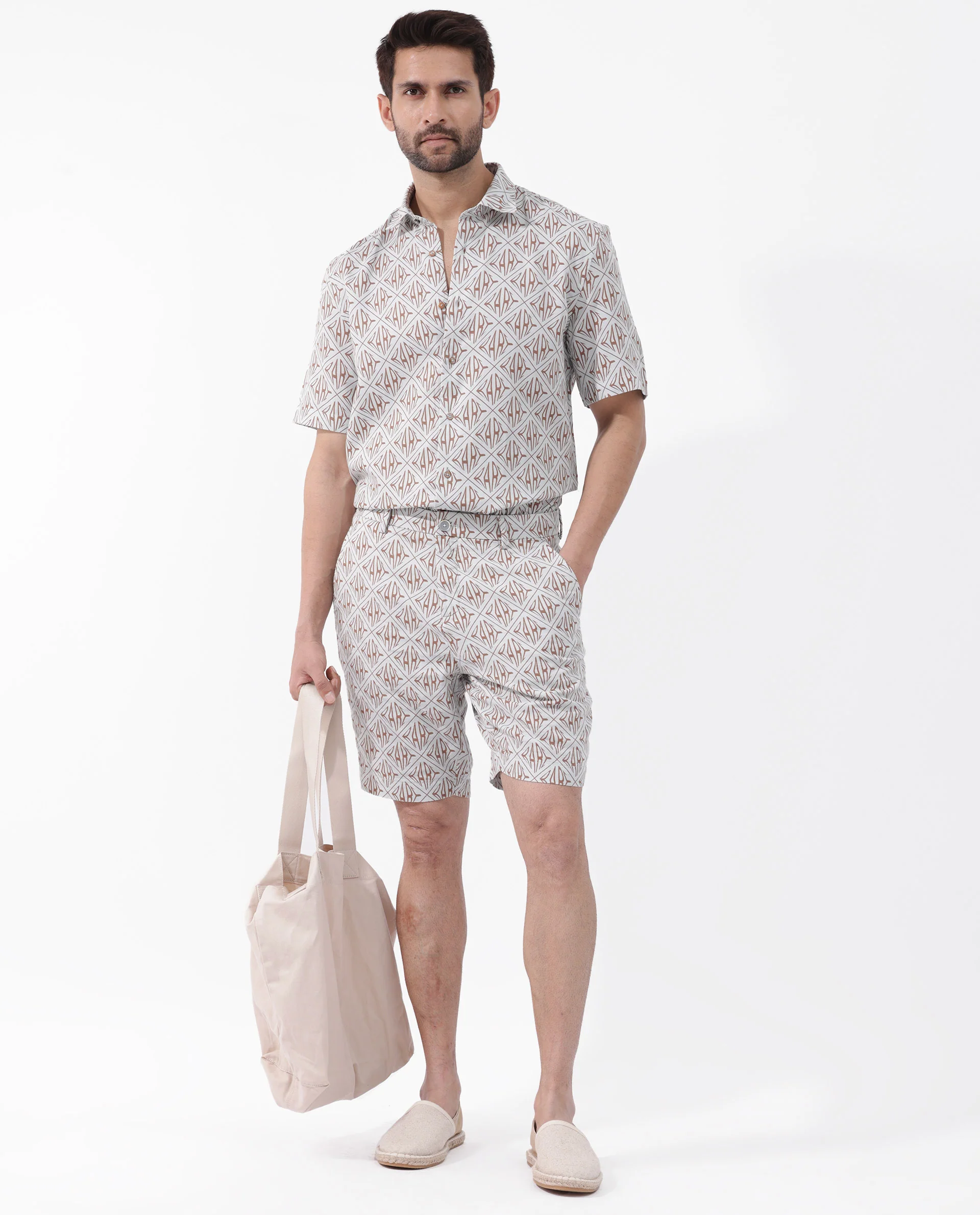 Rare Rabbit Men's Raron Pastel Blue Cotton Monogram Print Relaxed Fit Shorts - Image 2