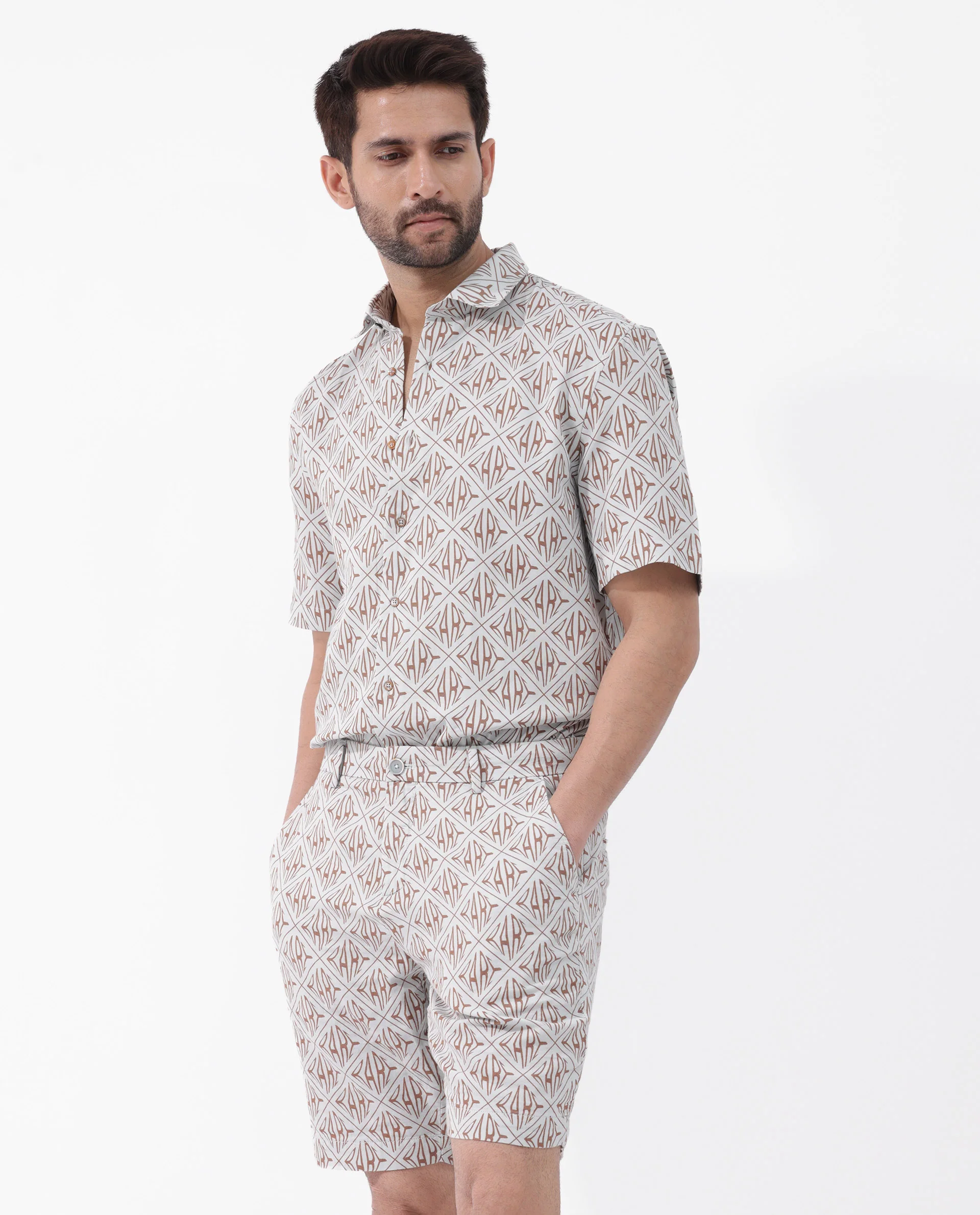 Rare Rabbit Men's Raron Pastel Blue Cotton Monogram Print Relaxed Fit Shorts - Image 8