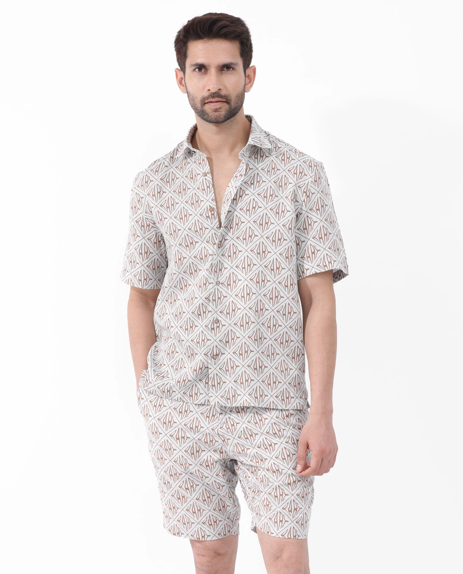 Rare Rabbit Men's Rarum Pastel Blue Cotton Monogram Print Boxy Fit Half Sleeve Spread Collar Shirt - Image 6