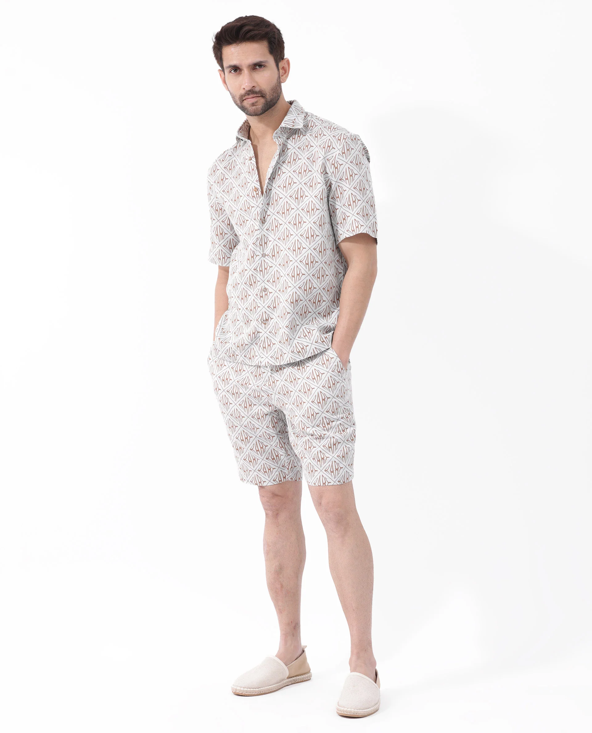 Rare Rabbit Men's Rarum Pastel Blue Cotton Monogram Print Boxy Fit Half Sleeve Spread Collar Shirt - Image 8