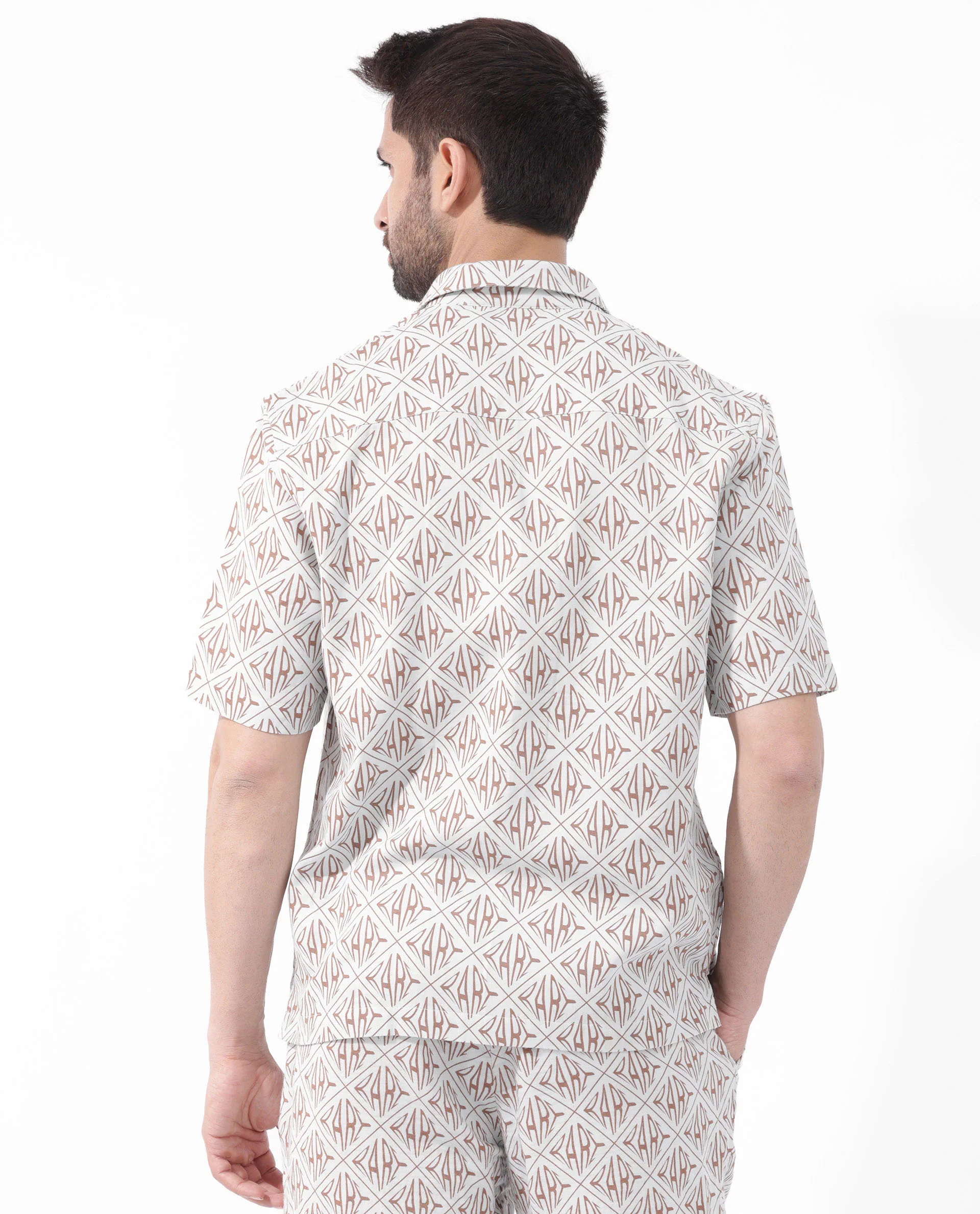 Rare Rabbit Men's Rarum Pastel Blue Cotton Monogram Print Boxy Fit Half Sleeve Spread Collar Shirt - Image 9