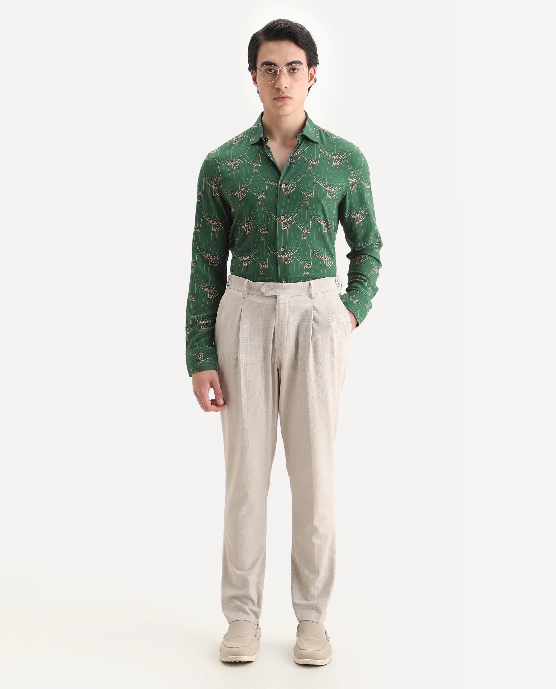 Rare Rabbit Men's Guild Statement Rasou Green Viscose Tropical Print Regular Fit Full Sleeve Collared Shirt - Image 2