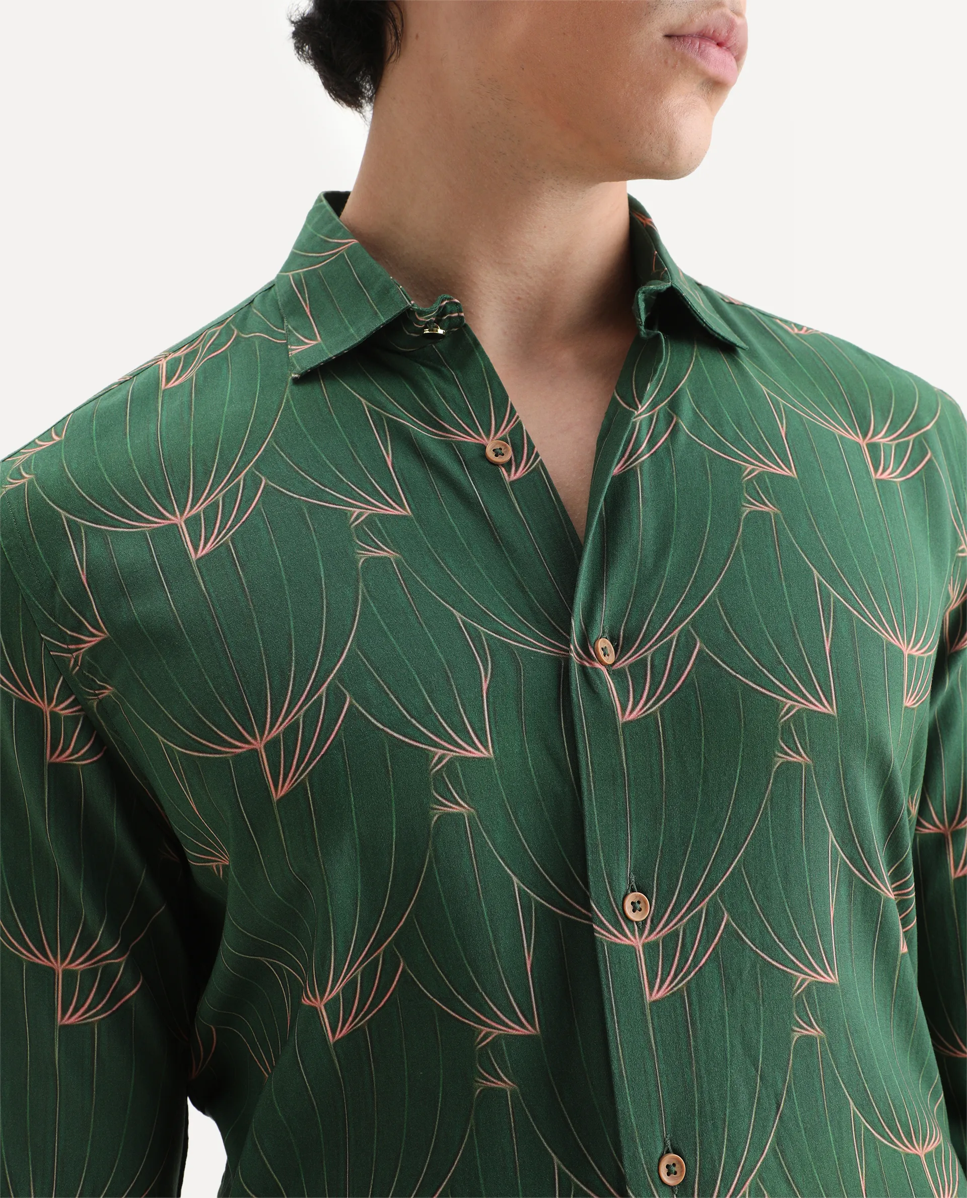 Rare Rabbit Men's Guild Statement Rasou Green Viscose Tropical Print Regular Fit Full Sleeve Collared Shirt - Image 3